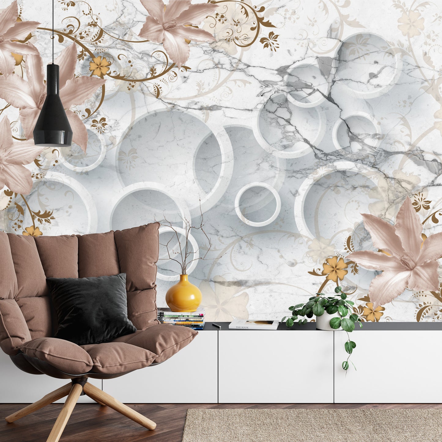 Fototapete Abstrakte Marmor Und Blumen