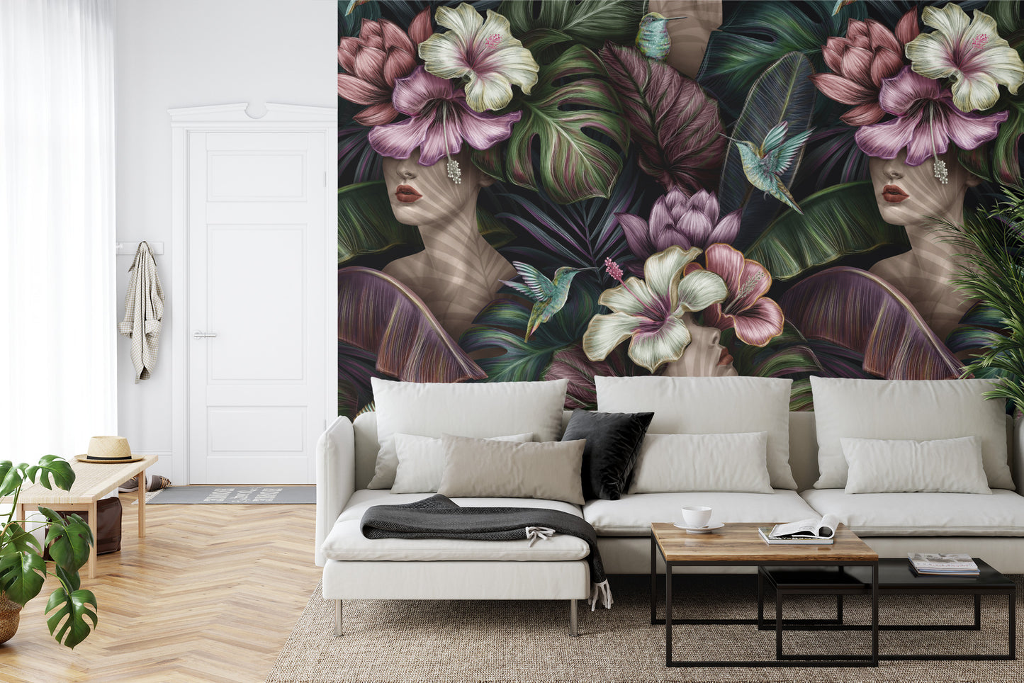 Fototapete Abstrakte Weibliche Gesichter Zwischen Blumen