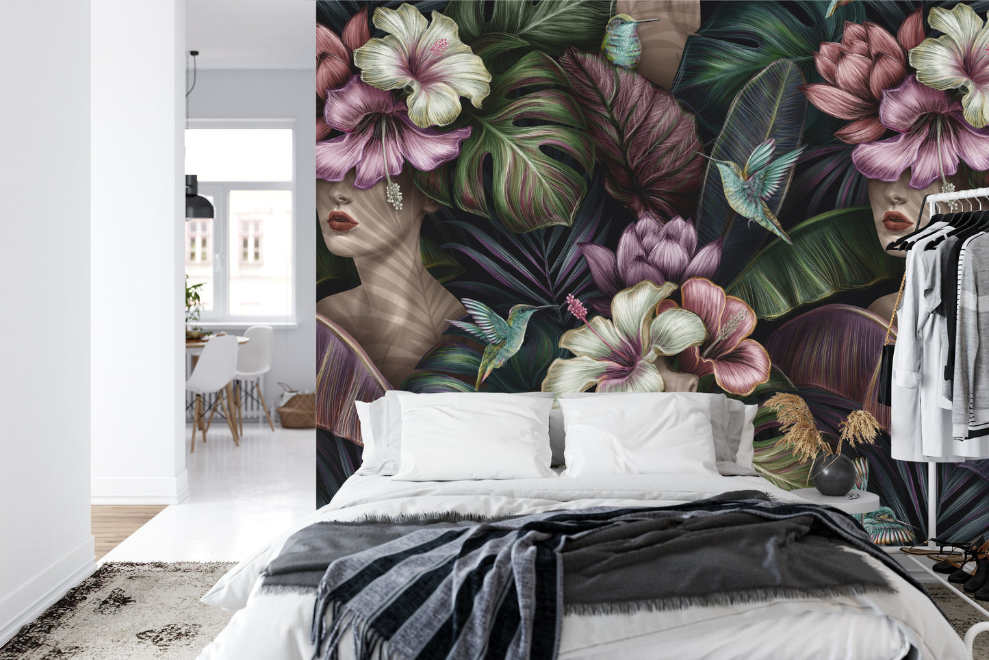 Fototapete Abstrakte Weibliche Gesichter Zwischen Blumen