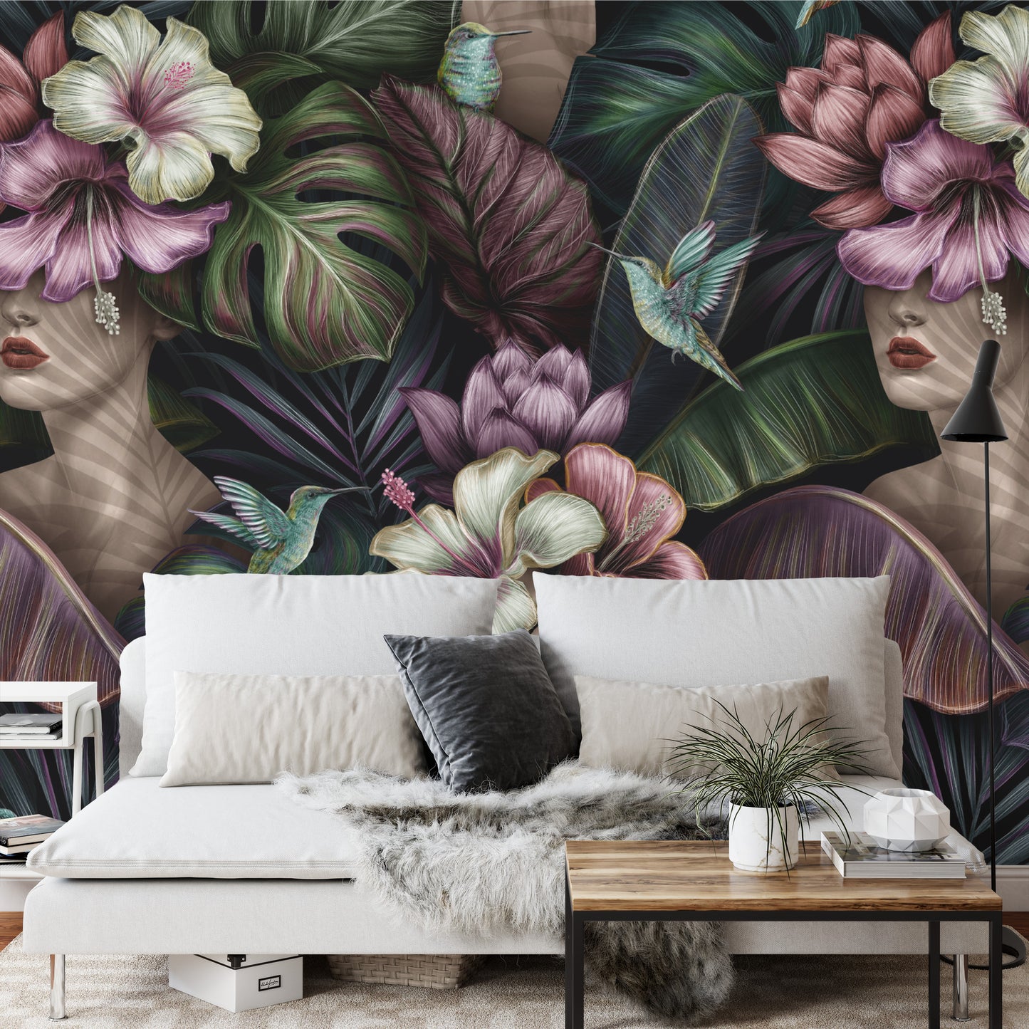 Fototapete Abstrakte Weibliche Gesichter Zwischen Blumen