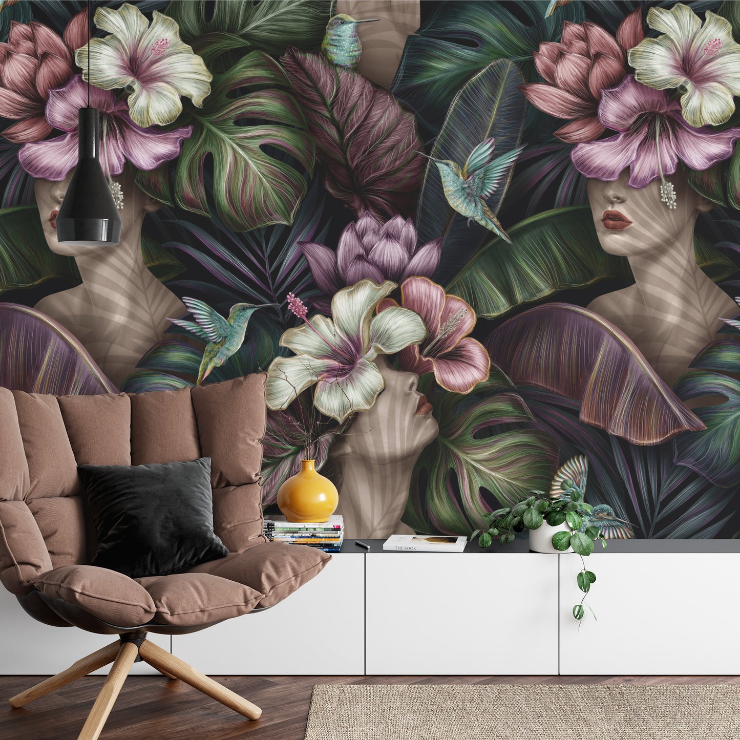 Fototapete Abstrakte Weibliche Gesichter Zwischen Blumen