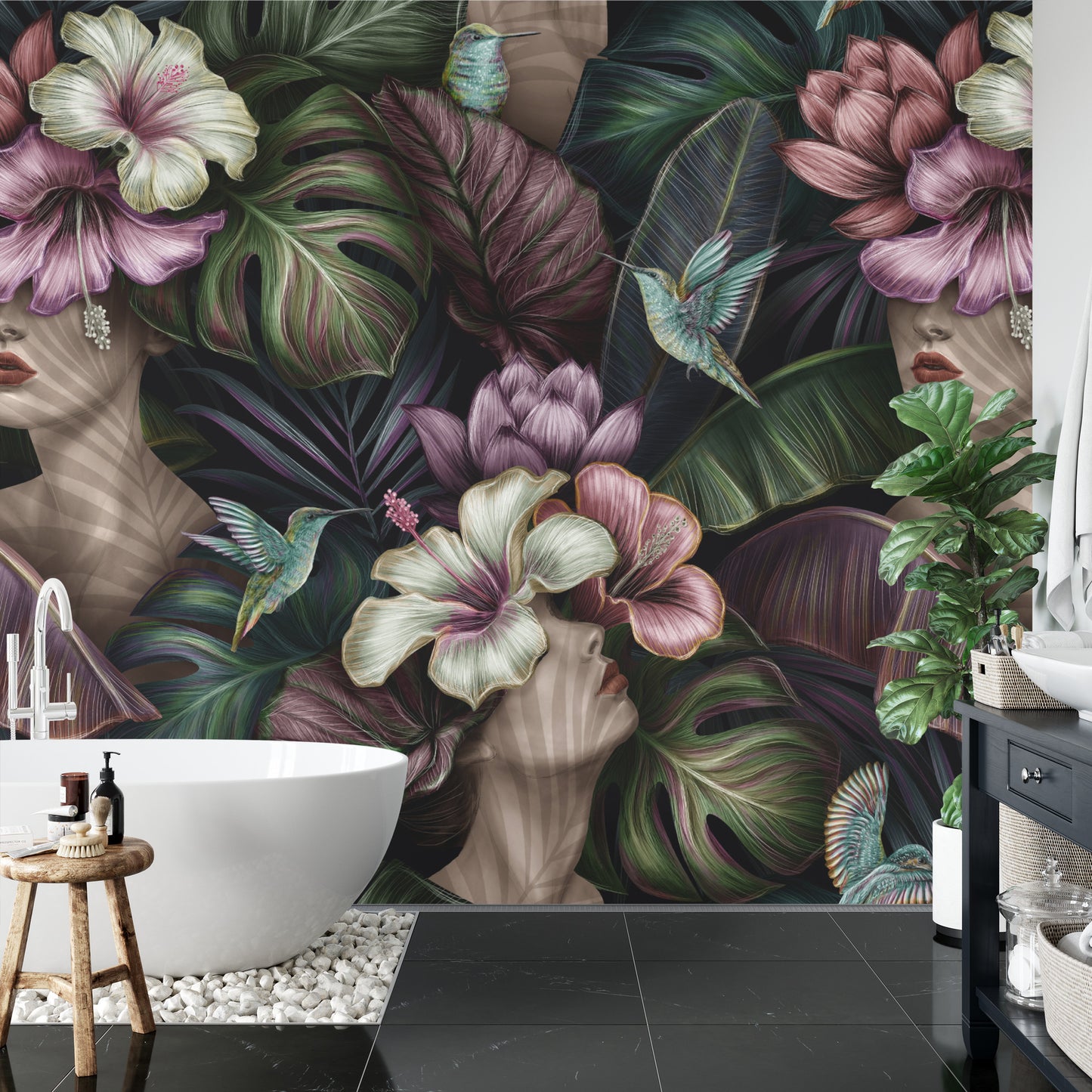 Fototapete Abstrakte Weibliche Gesichter Zwischen Blumen