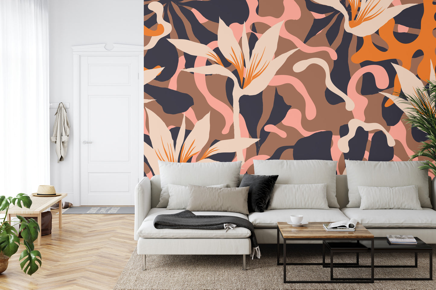 Fototapete Abstract Jungle Plants Pattern. Creative Collage Contemporary Floral Seamless Pattern. Fashionable Template For Design.