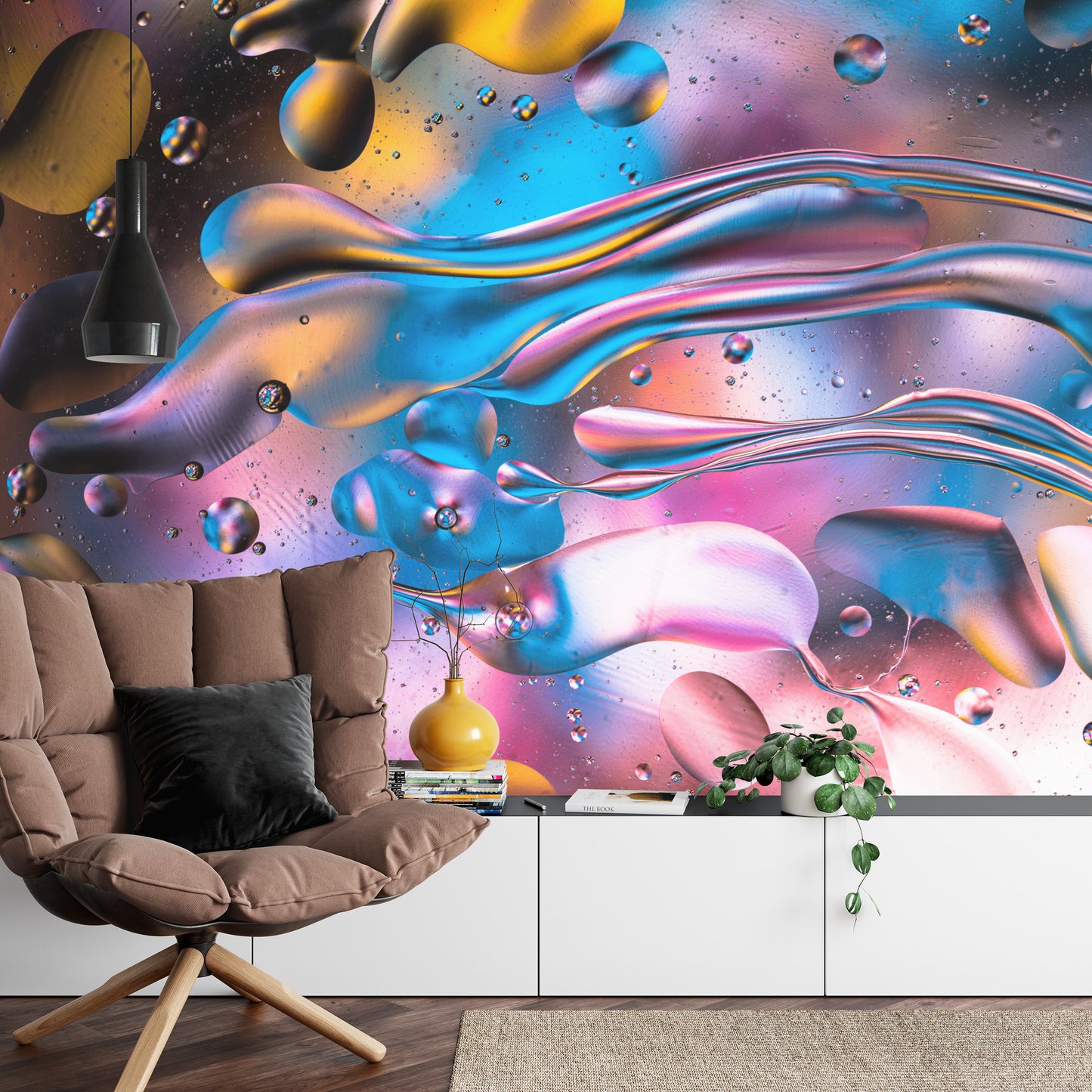 Fototapete Abstract Colorful Liquid Water Splash And Bubbles Background. Macro Photography