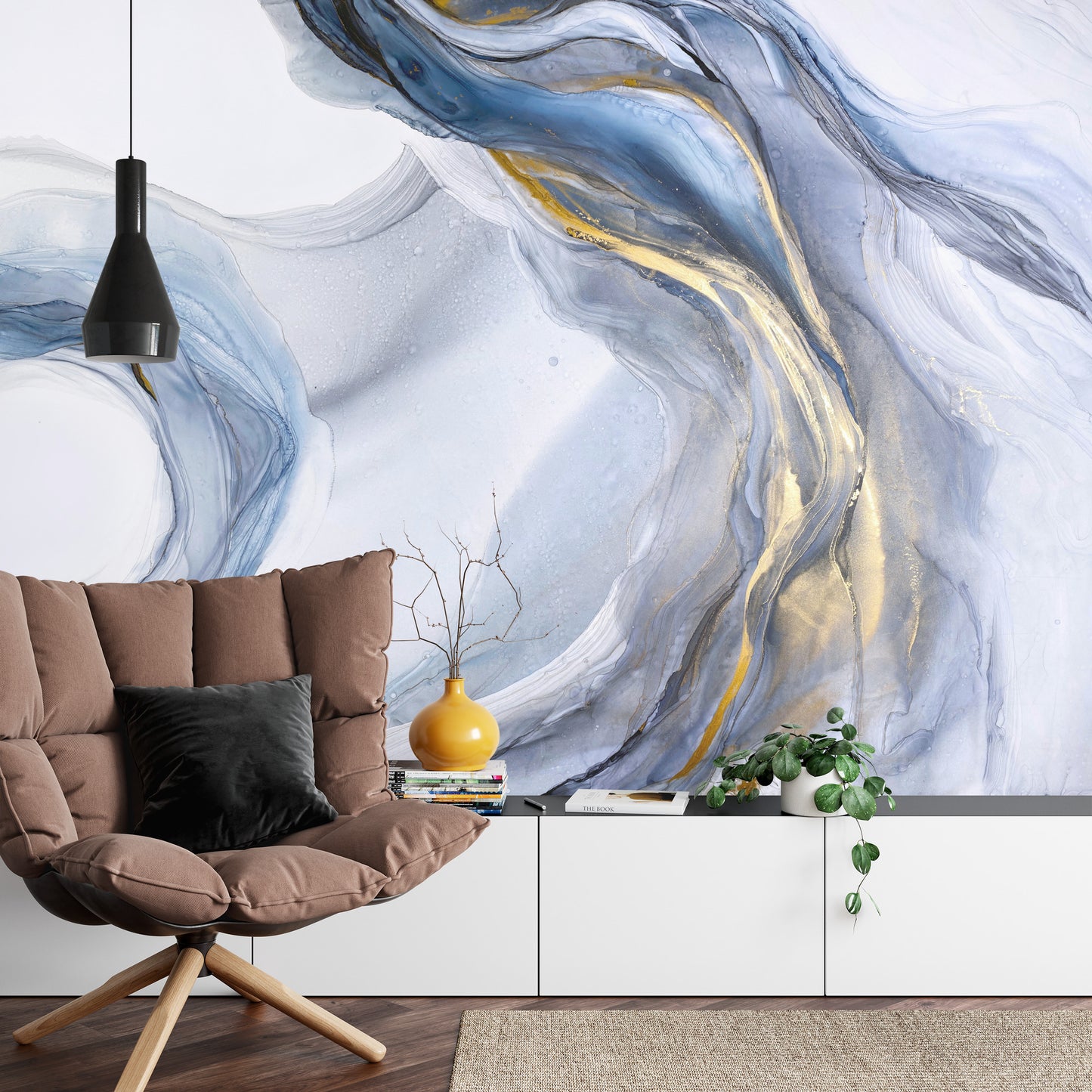 Fototapete Abstract Blue Art With Gray And Gold — Light Blue Background With Beautiful Smudges And Stains Made With Alcohol Ink And Golden Paint. Blue Fluid Texture Poster Resembles Watercolor Or Aquarelle.