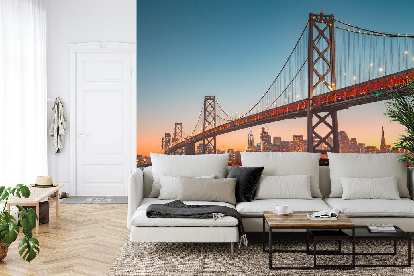 Fototapete San Francisco Skyline With Oakland Bay Bridge At Sunset, California, Usa