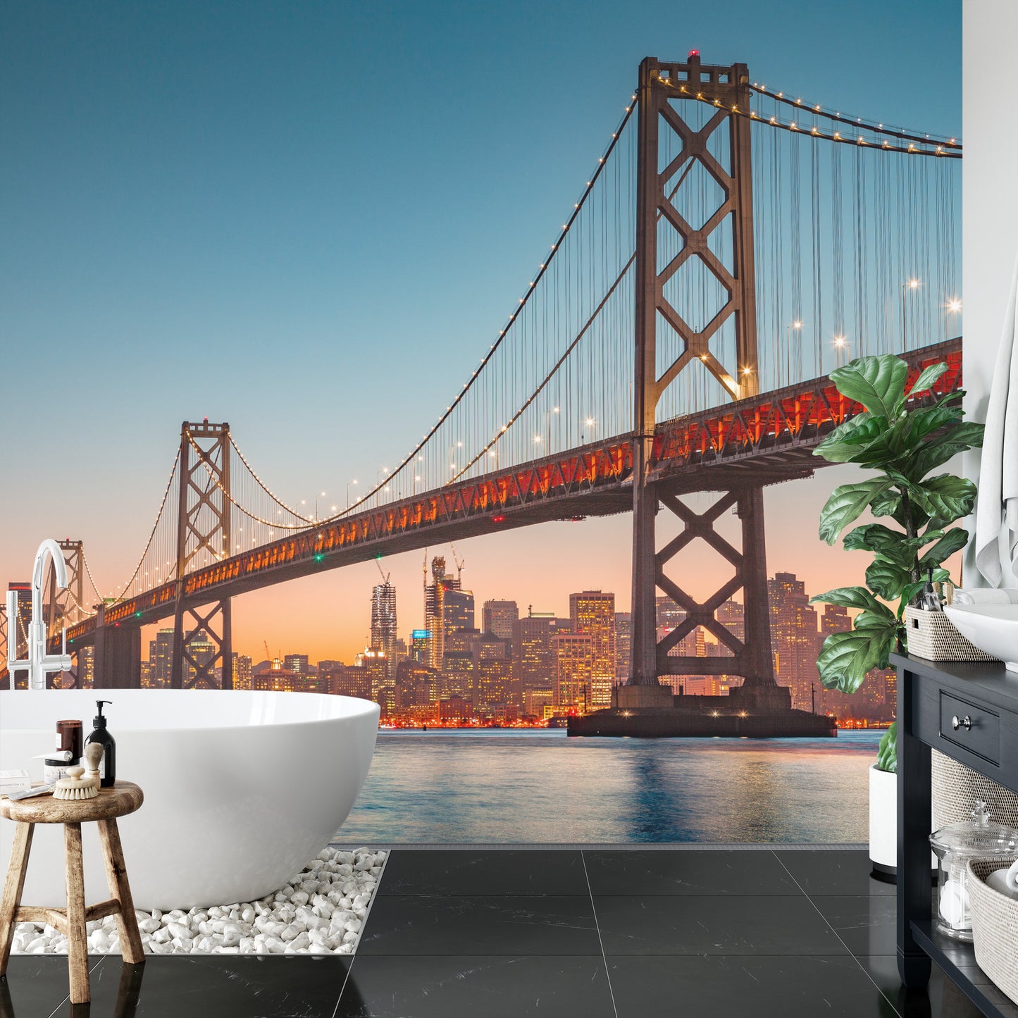 Fototapete San Francisco Skyline With Oakland Bay Bridge At Sunset, California, Usa