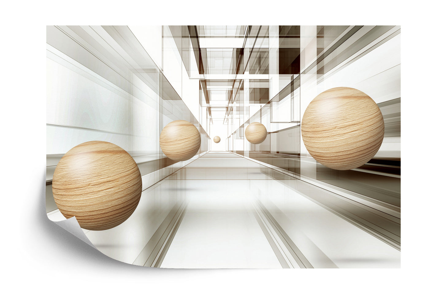 Fototapete Holz-Kugeln 3D
