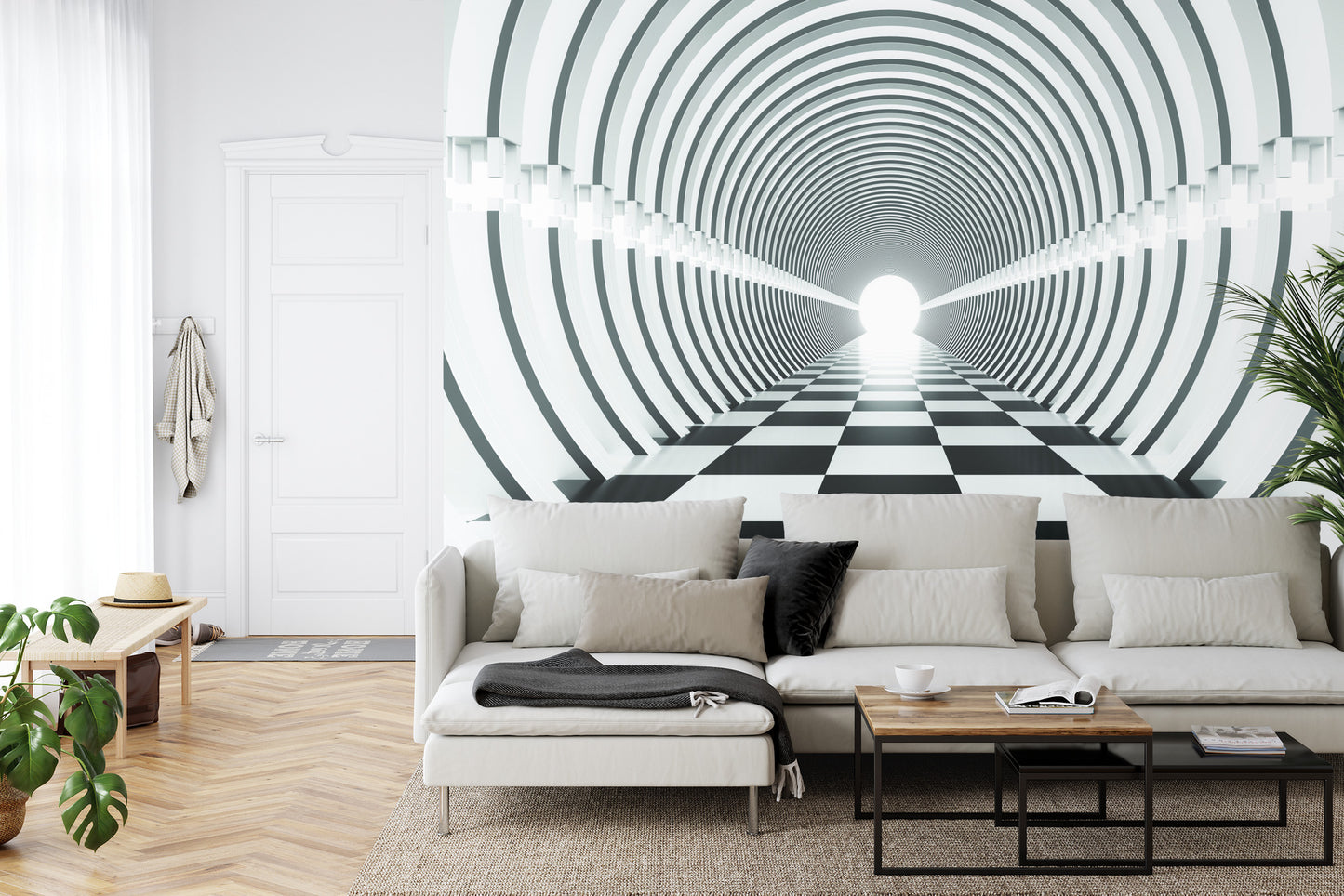 Fototapete 3D Tunnel - Schwarz Weiß