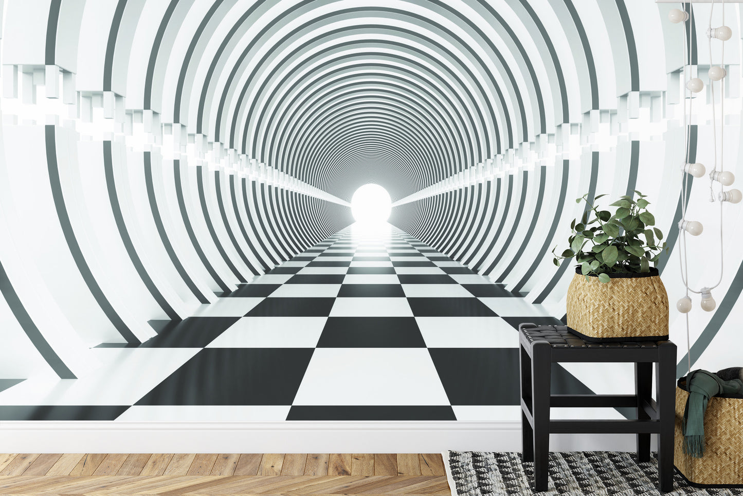 Fototapete 3D Tunnel - Schwarz Weiß