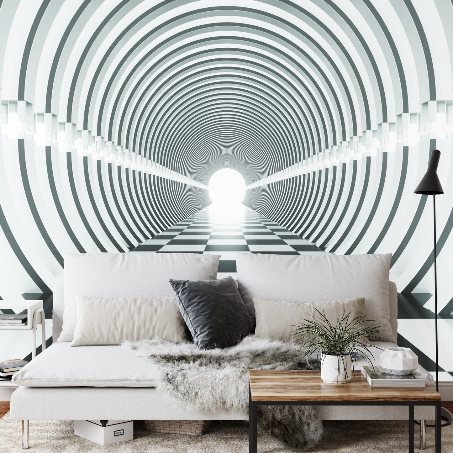Fototapete 3D Tunnel - Schwarz Weiß