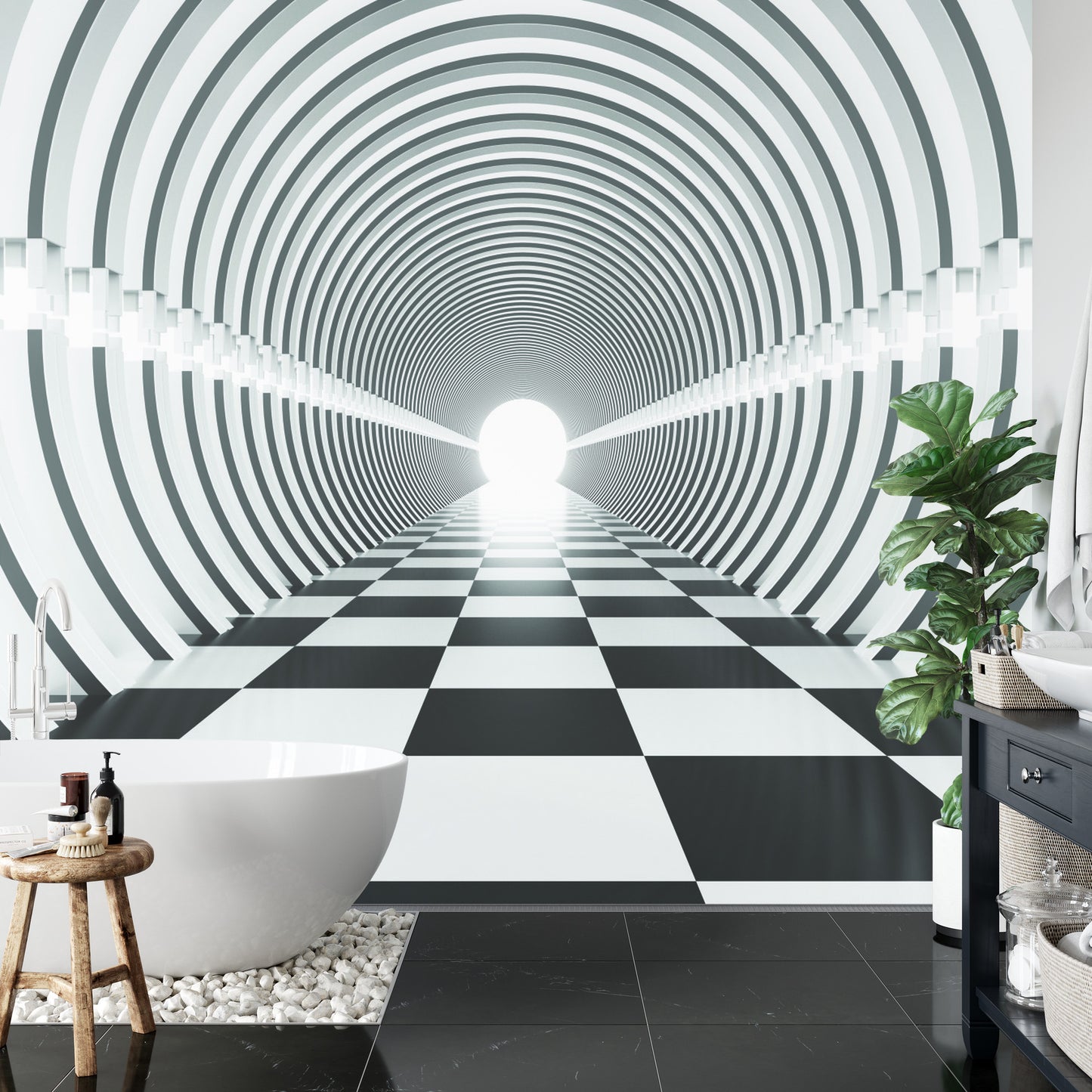 Fototapete 3D Tunnel - Schwarz Weiß