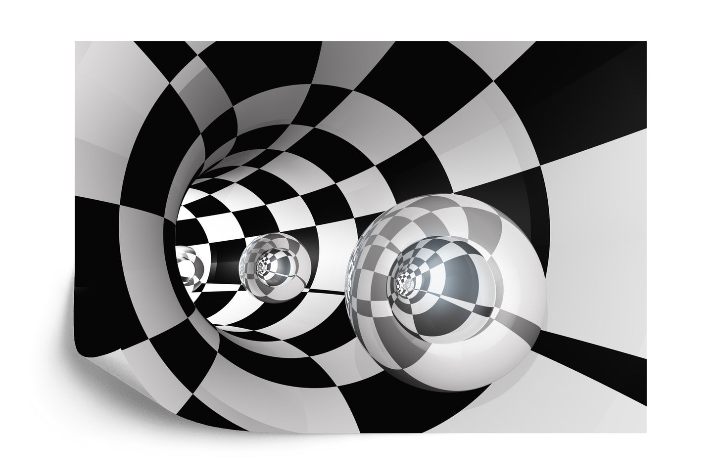 Fototapete 3D Tunnel - Schachbrett