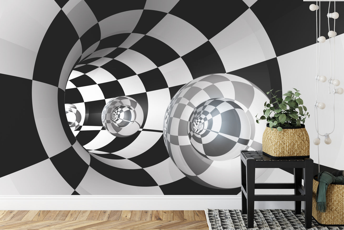 Fototapete 3D Tunnel - Schachbrett