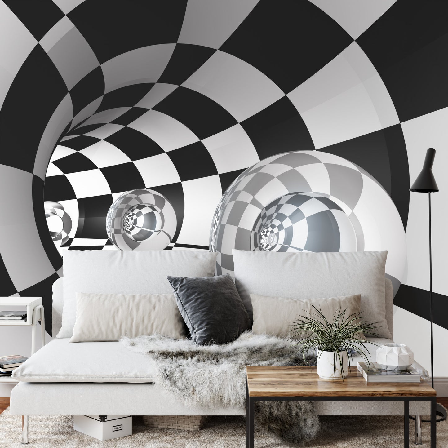 Fototapete 3D Tunnel - Schachbrett
