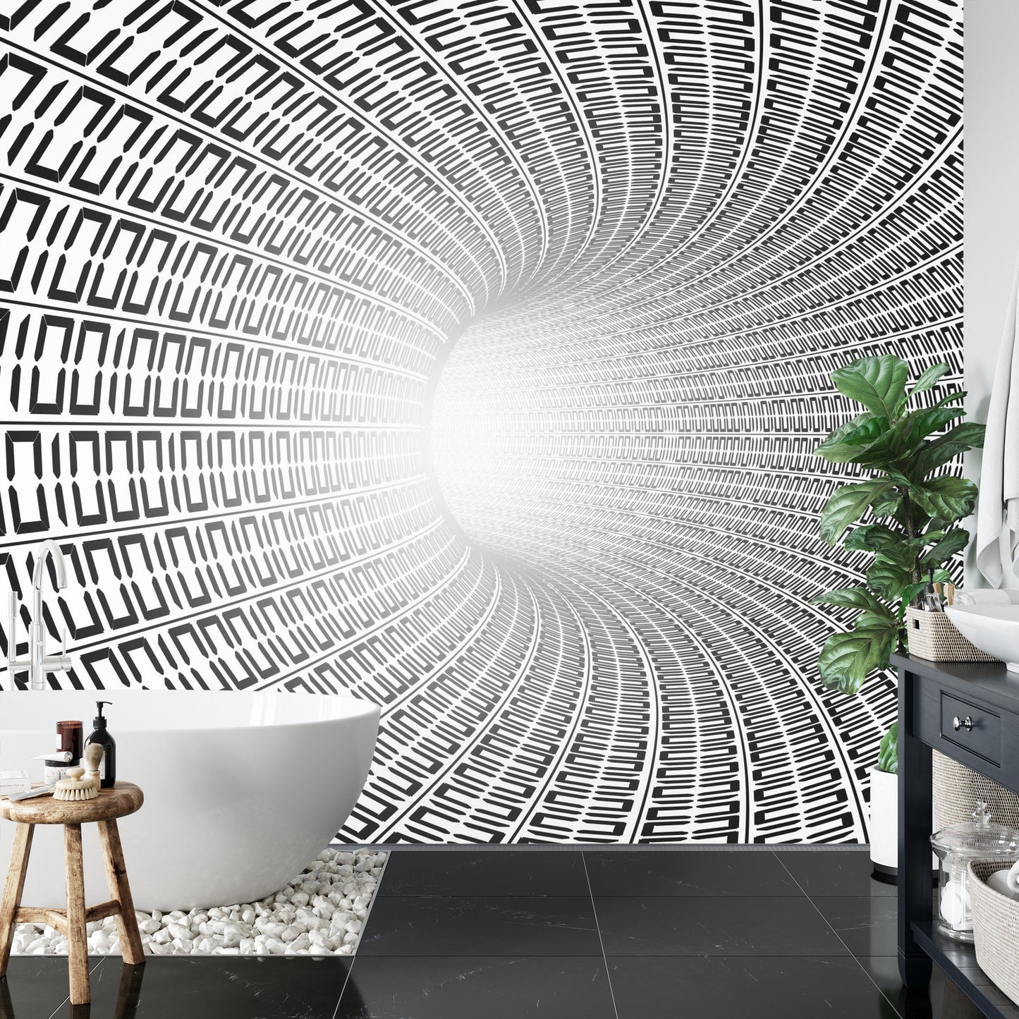 Fototapete 3D Tunnel - Schwarz Weiß