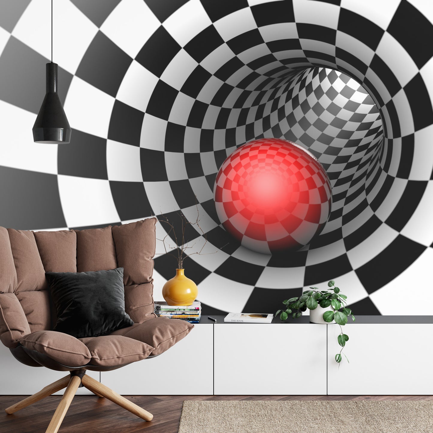 Fototapete 3D Tunnel - Schachbrett