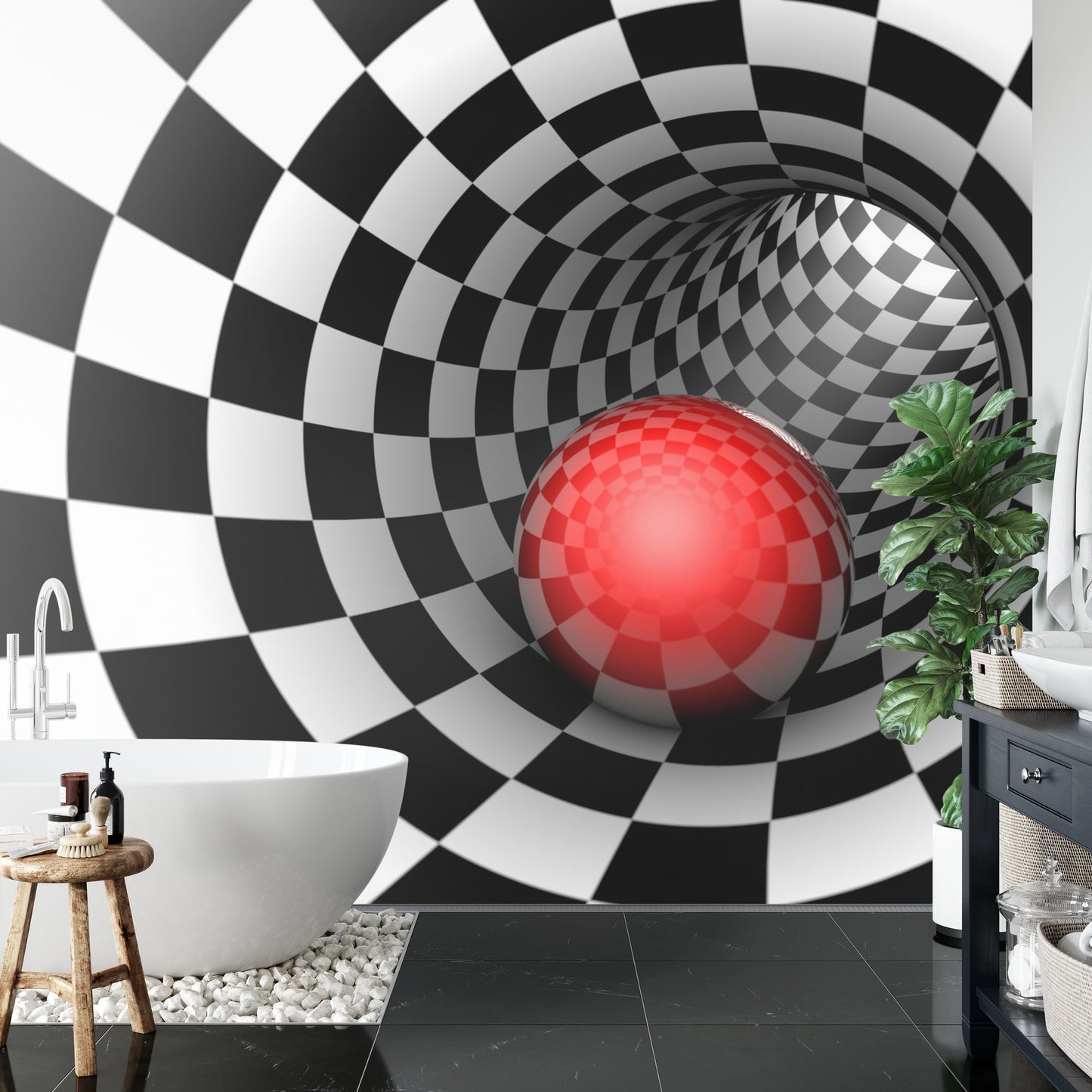 Fototapete 3D Tunnel - Schachbrett