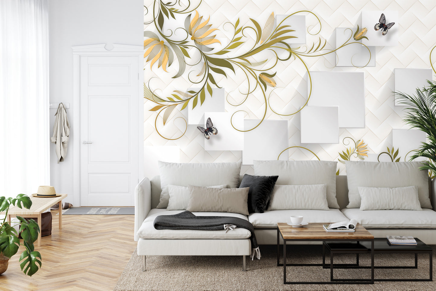 Fototapete Abstract Floral And Butterfly Background With Frame For 3D Living Room Bedroom Tv 3D Wallpaper Home Decoration Mural Wallpaper For Walls