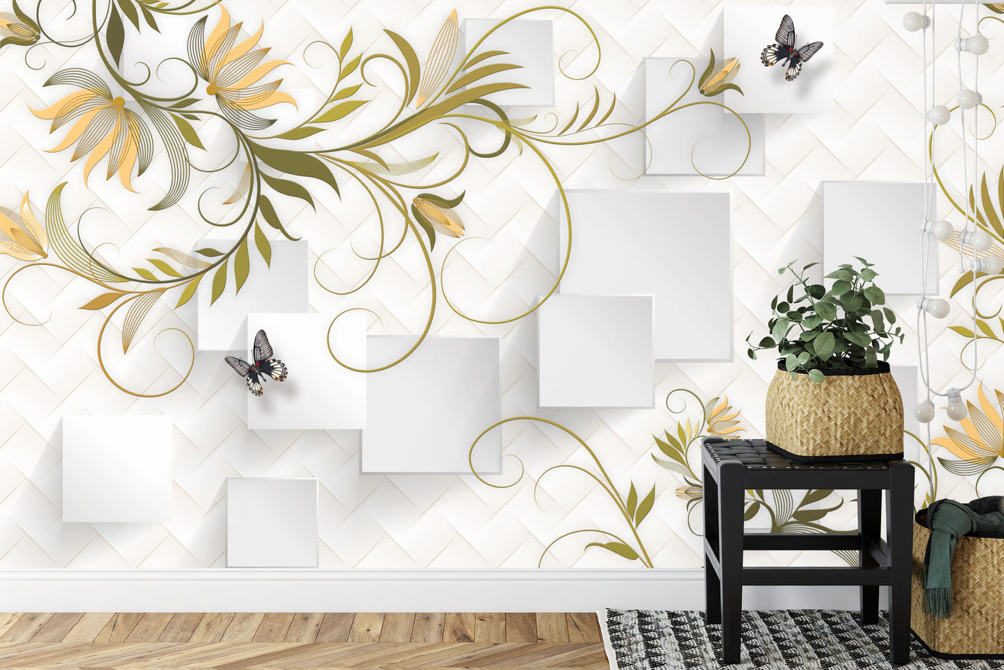 Fototapete Abstract Floral And Butterfly Background With Frame For 3D Living Room Bedroom Tv 3D Wallpaper Home Decoration Mural Wallpaper For Walls
