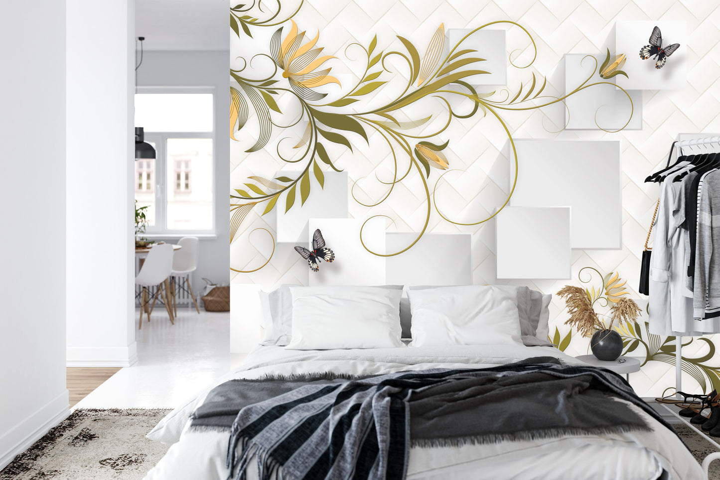 Fototapete Abstract Floral And Butterfly Background With Frame For 3D Living Room Bedroom Tv 3D Wallpaper Home Decoration Mural Wallpaper For Walls