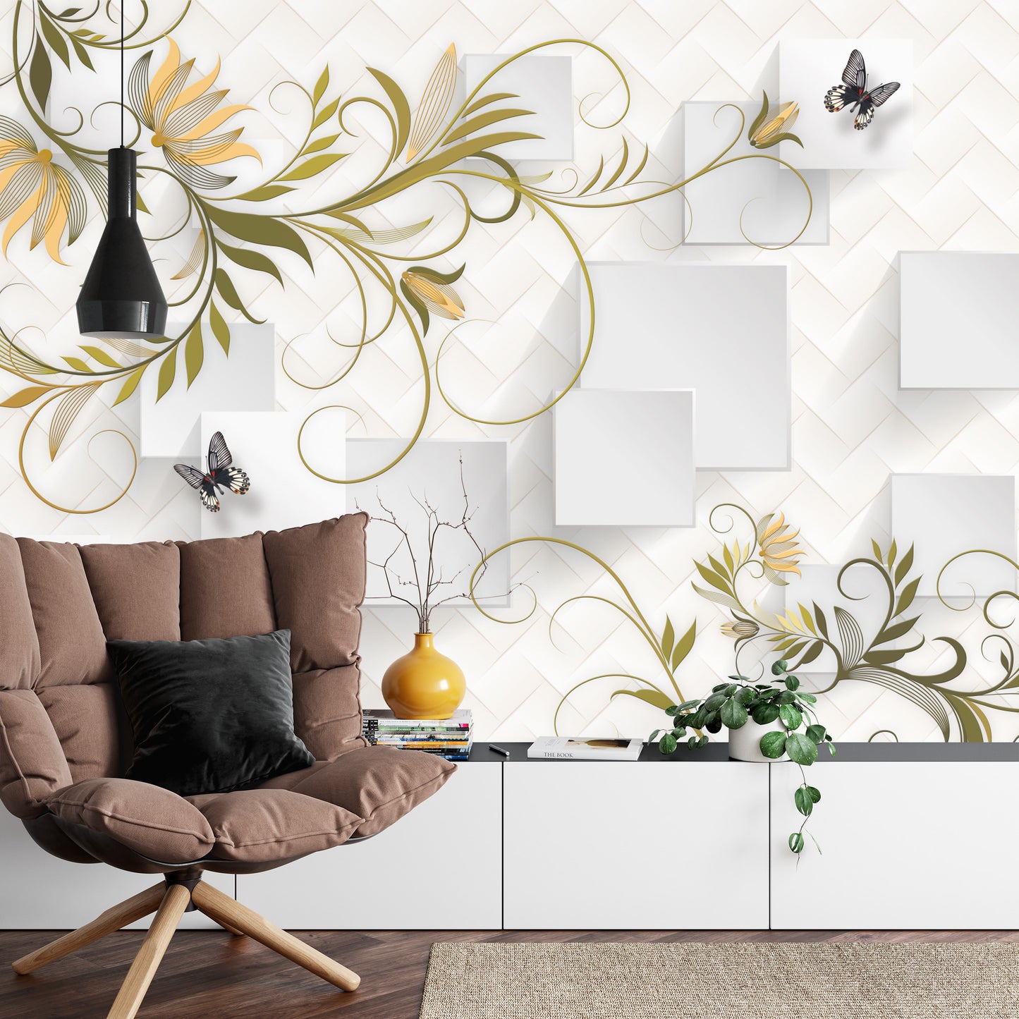 Fototapete Abstract Floral And Butterfly Background With Frame For 3D Living Room Bedroom Tv 3D Wallpaper Home Decoration Mural Wallpaper For Walls