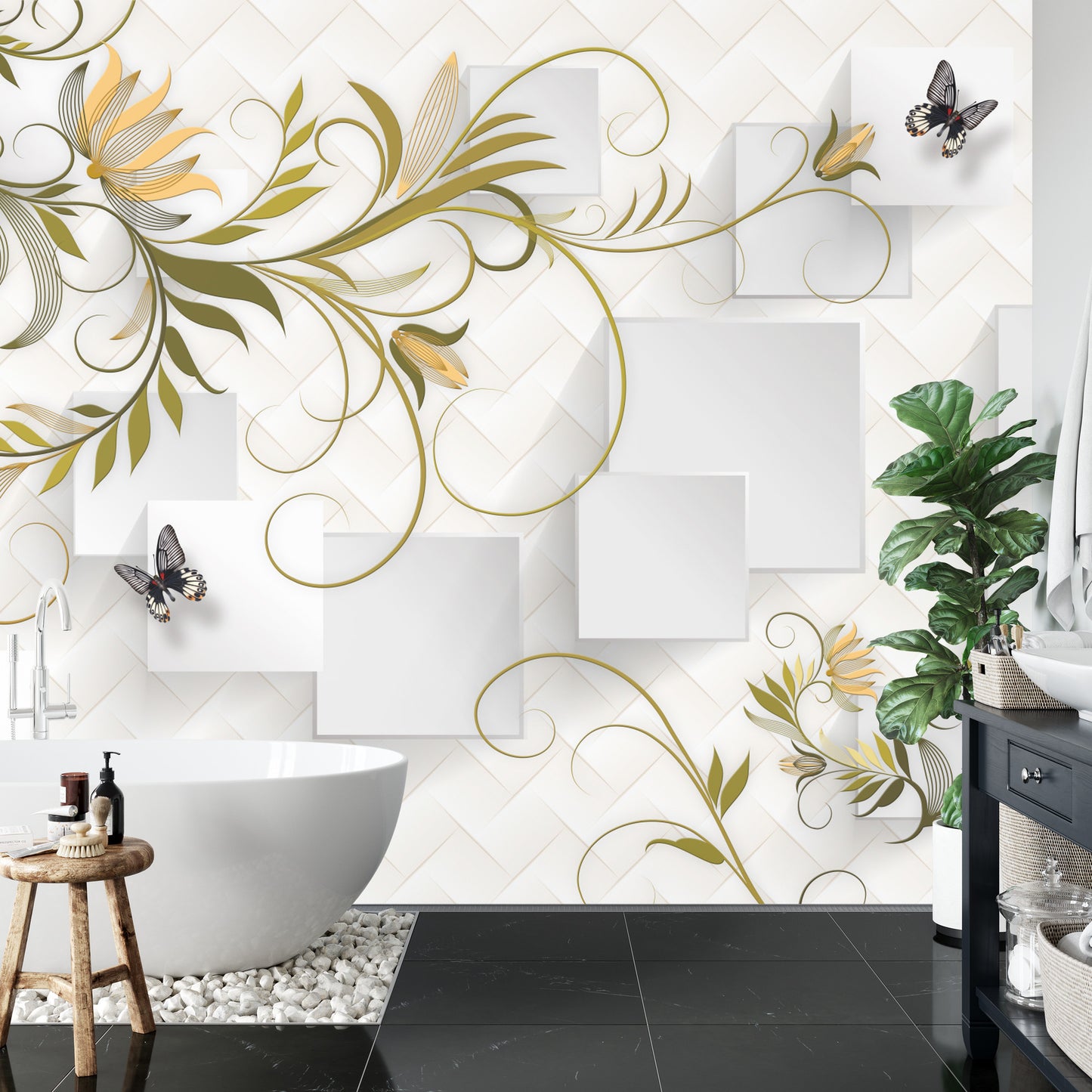 Fototapete Abstract Floral And Butterfly Background With Frame For 3D Living Room Bedroom Tv 3D Wallpaper Home Decoration Mural Wallpaper For Walls