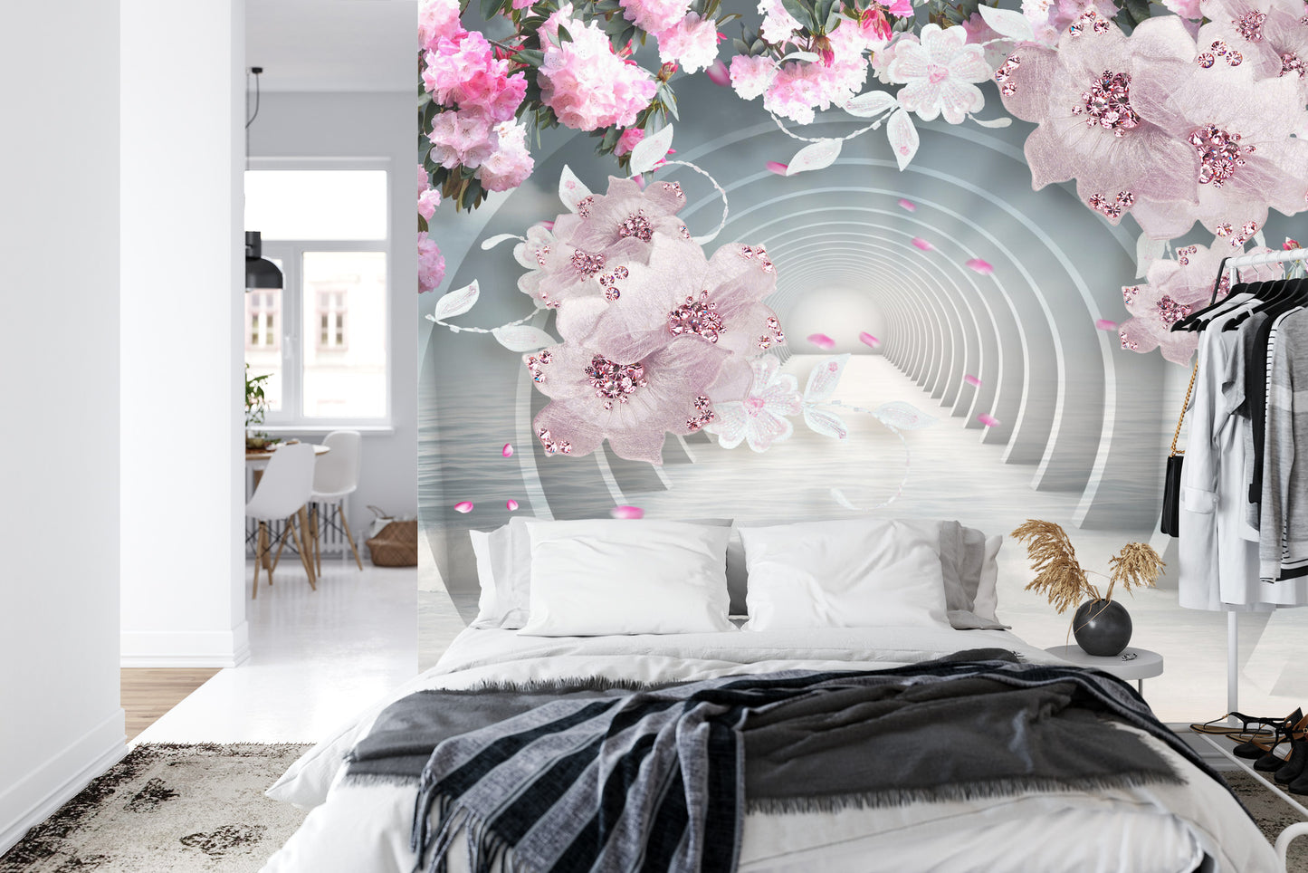 Fototapete 3D Wallpaper Pink Jewelry Flowers
