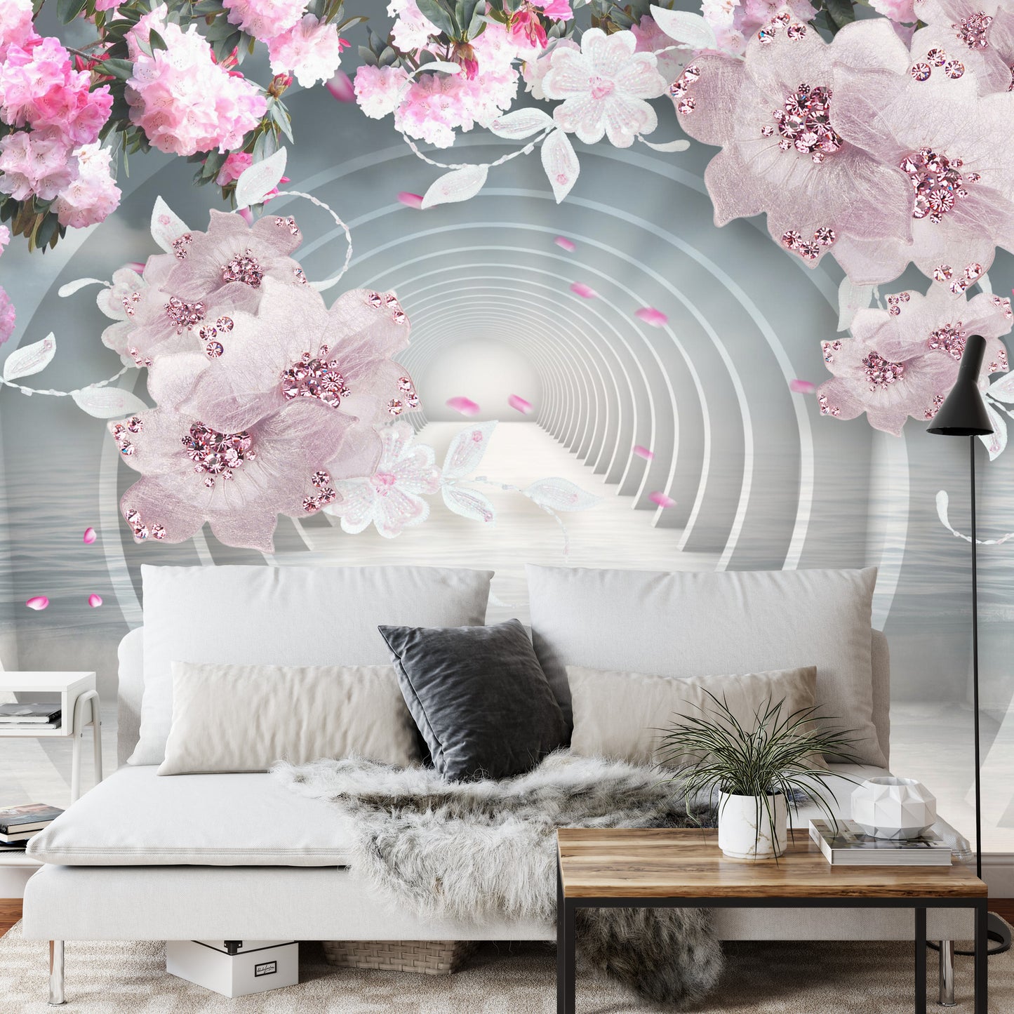 Fototapete 3D Wallpaper Pink Jewelry Flowers