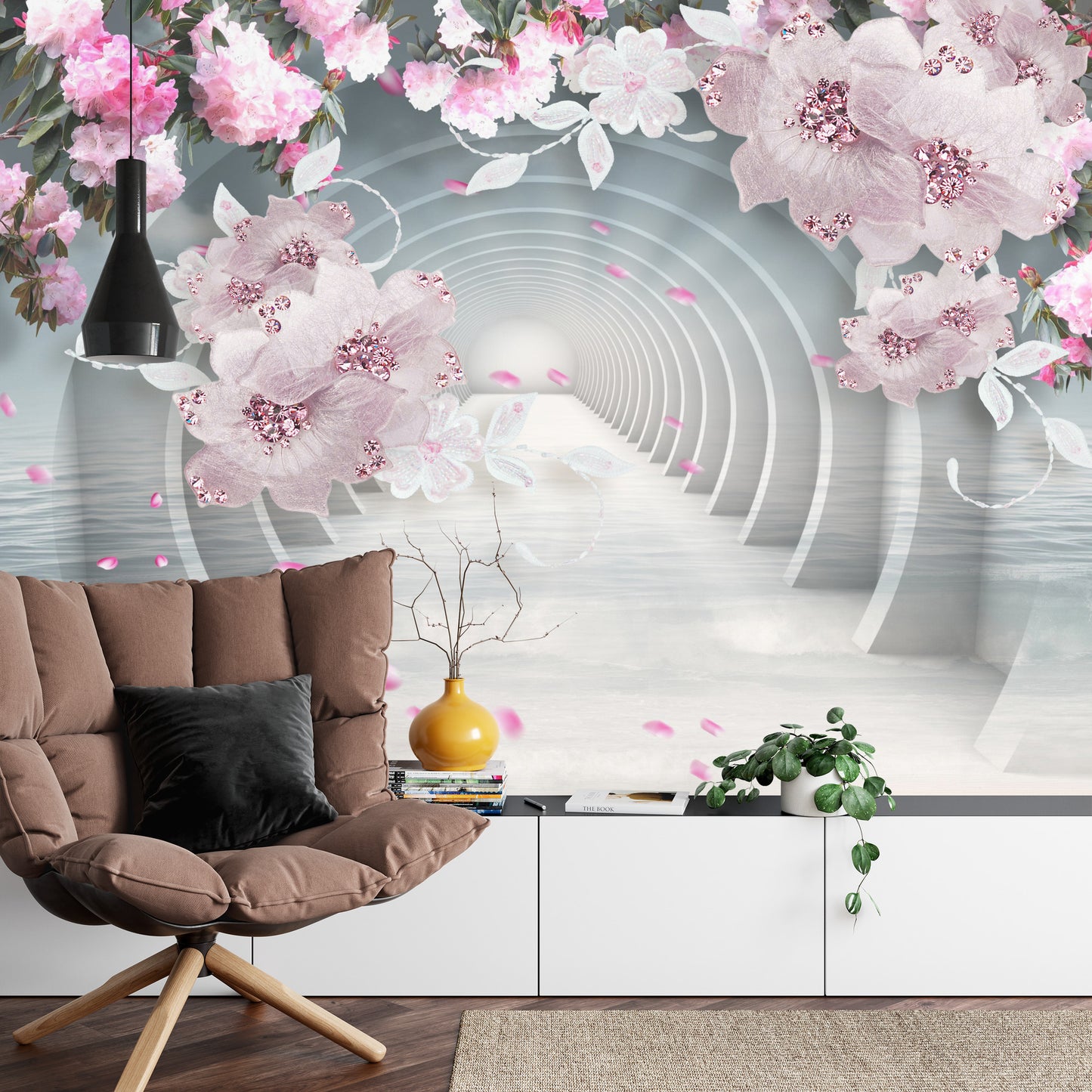 Fototapete 3D Wallpaper Pink Jewelry Flowers