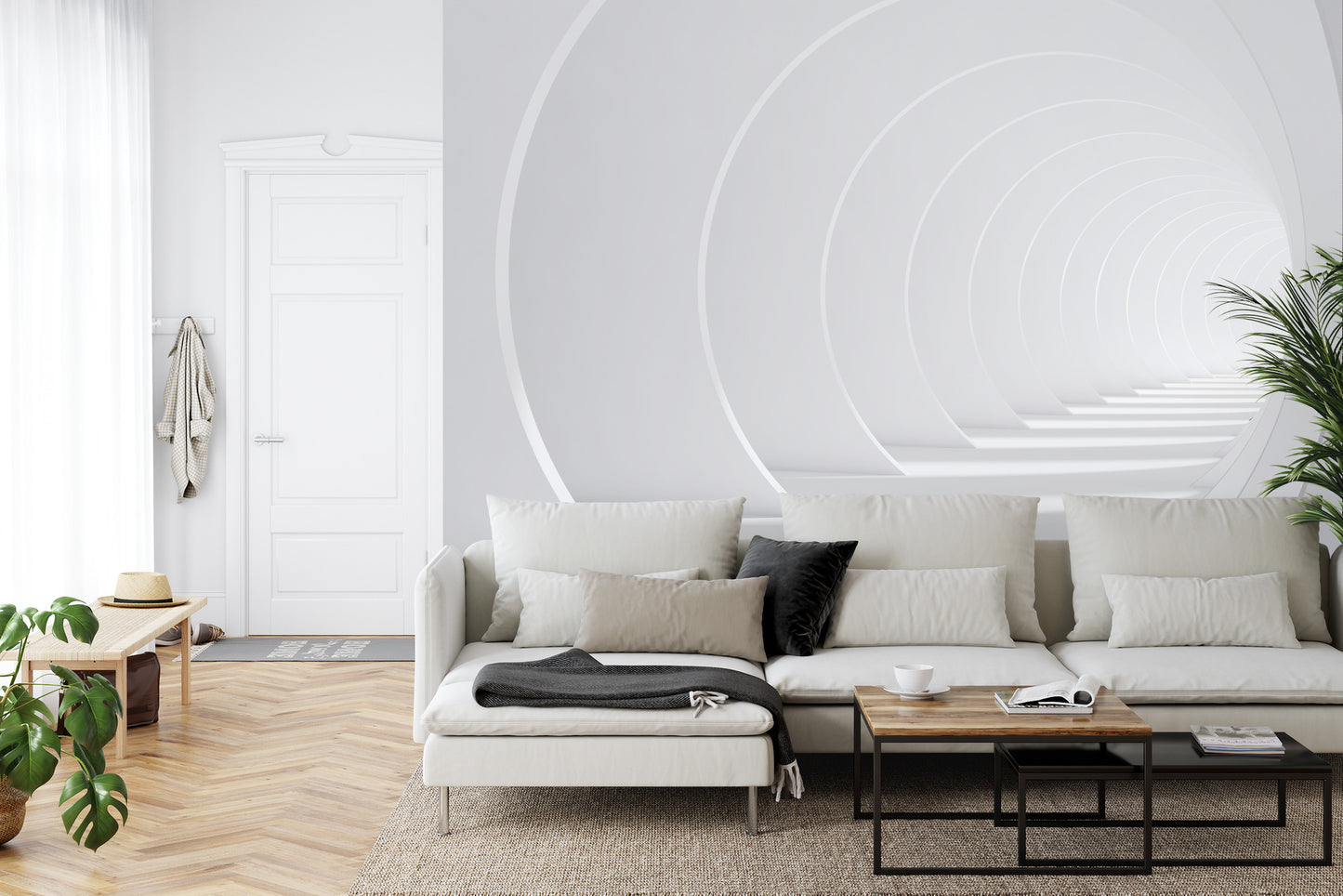 Fototapete Abstract White Bent 3D Tunnel