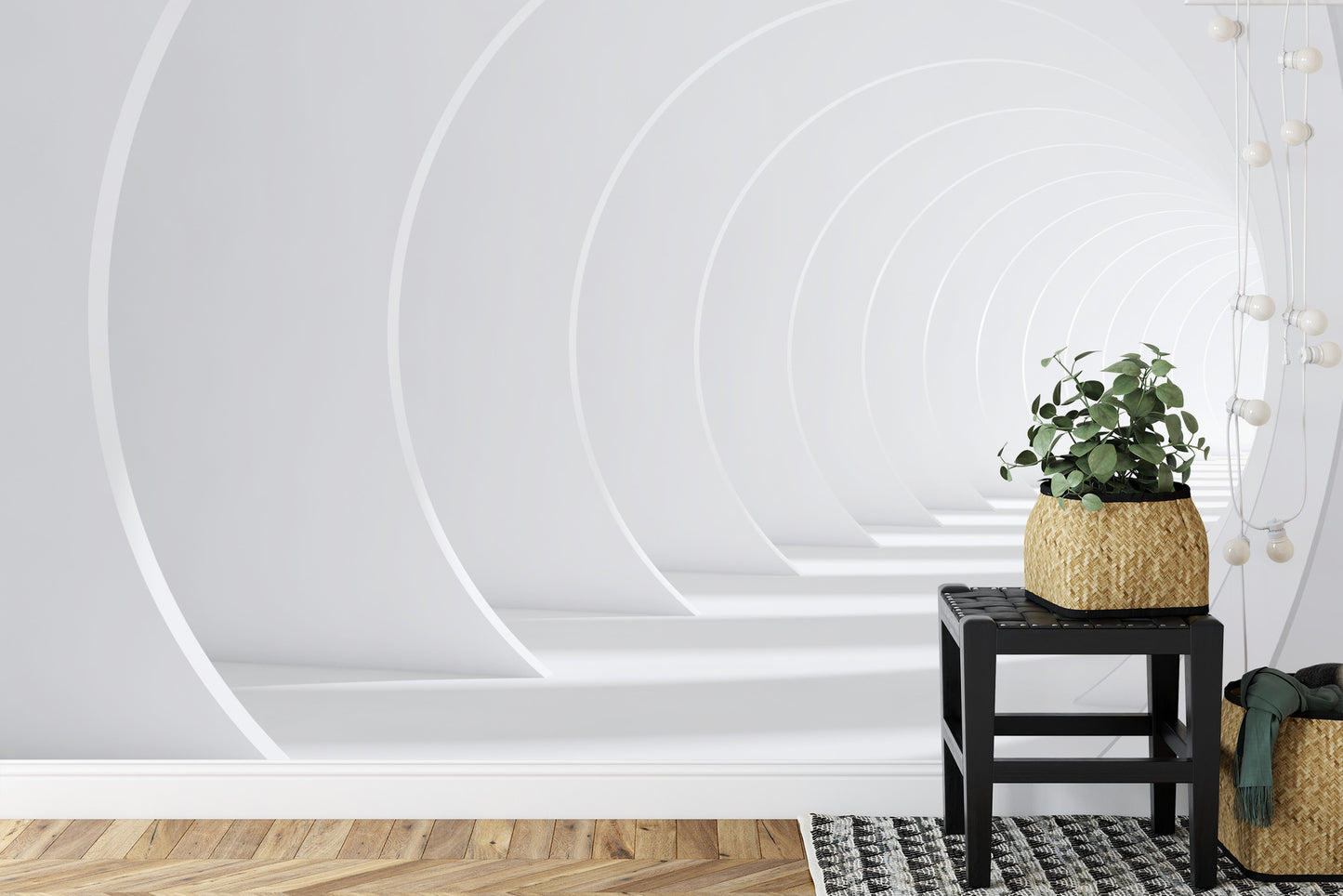 Fototapete Abstract White Bent 3D Tunnel
