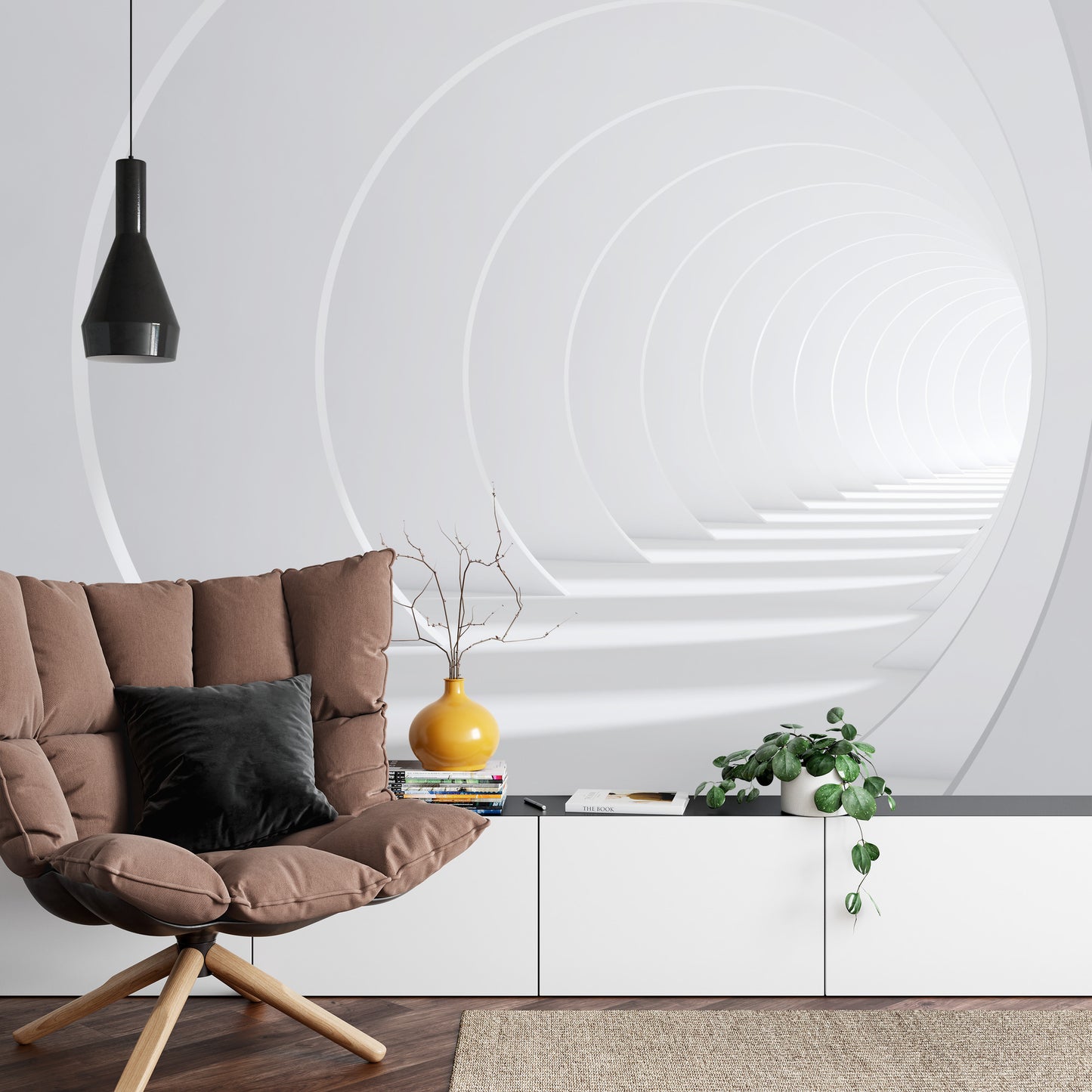 Fototapete Abstract White Bent 3D Tunnel