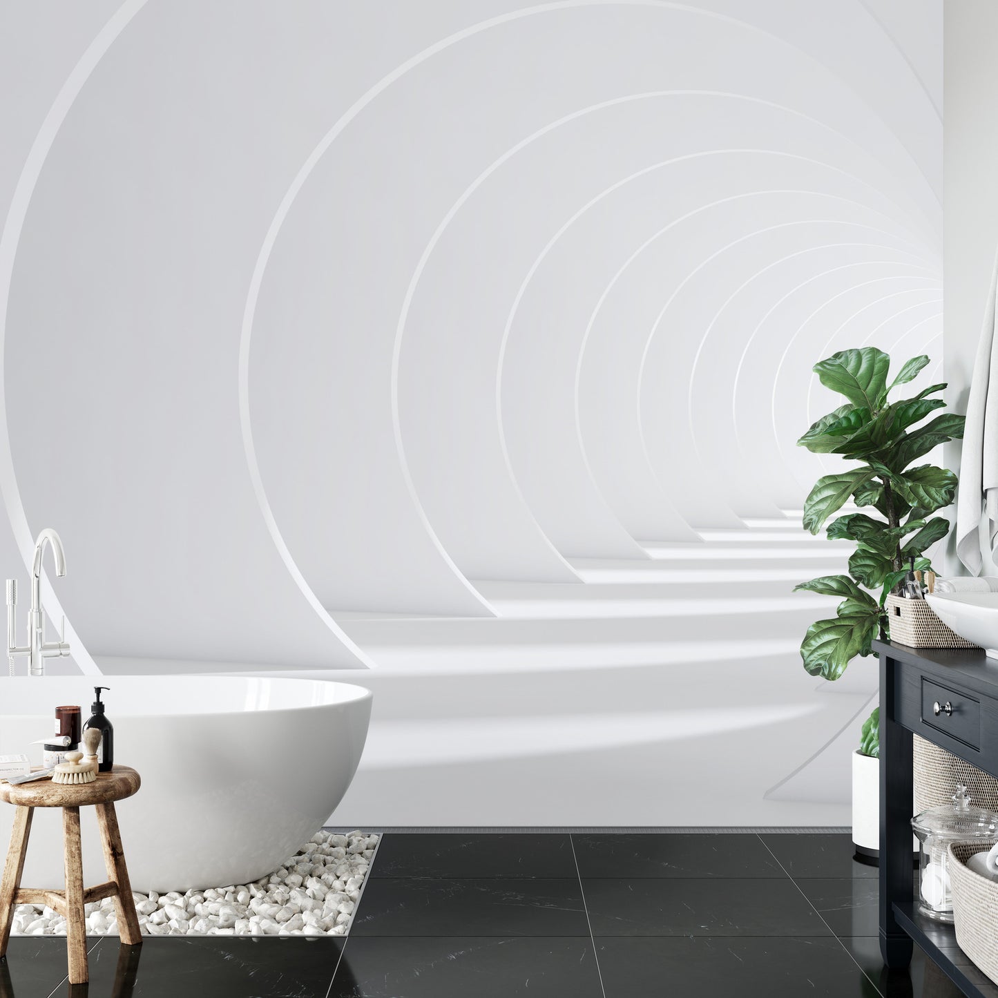 Fototapete Abstract White Bent 3D Tunnel
