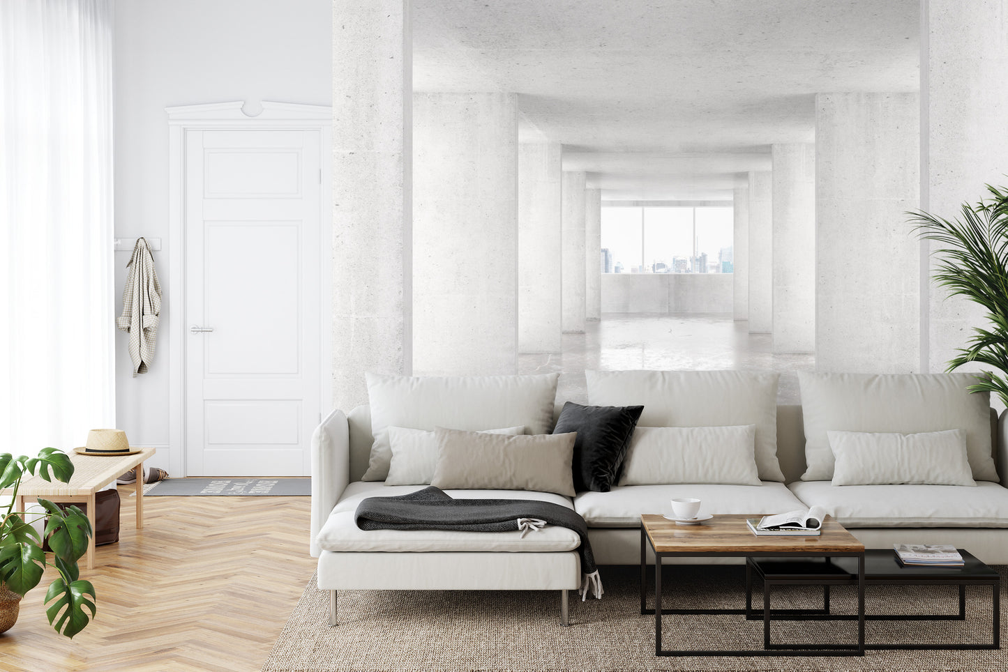 Fototapete Loft Style Tunnel With Many Walls In Light Empty Building With B