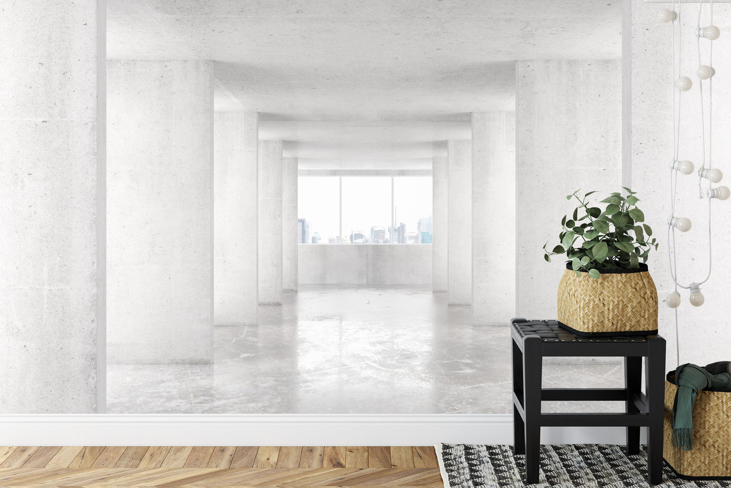Fototapete Loft Style Tunnel With Many Walls In Light Empty Building With B