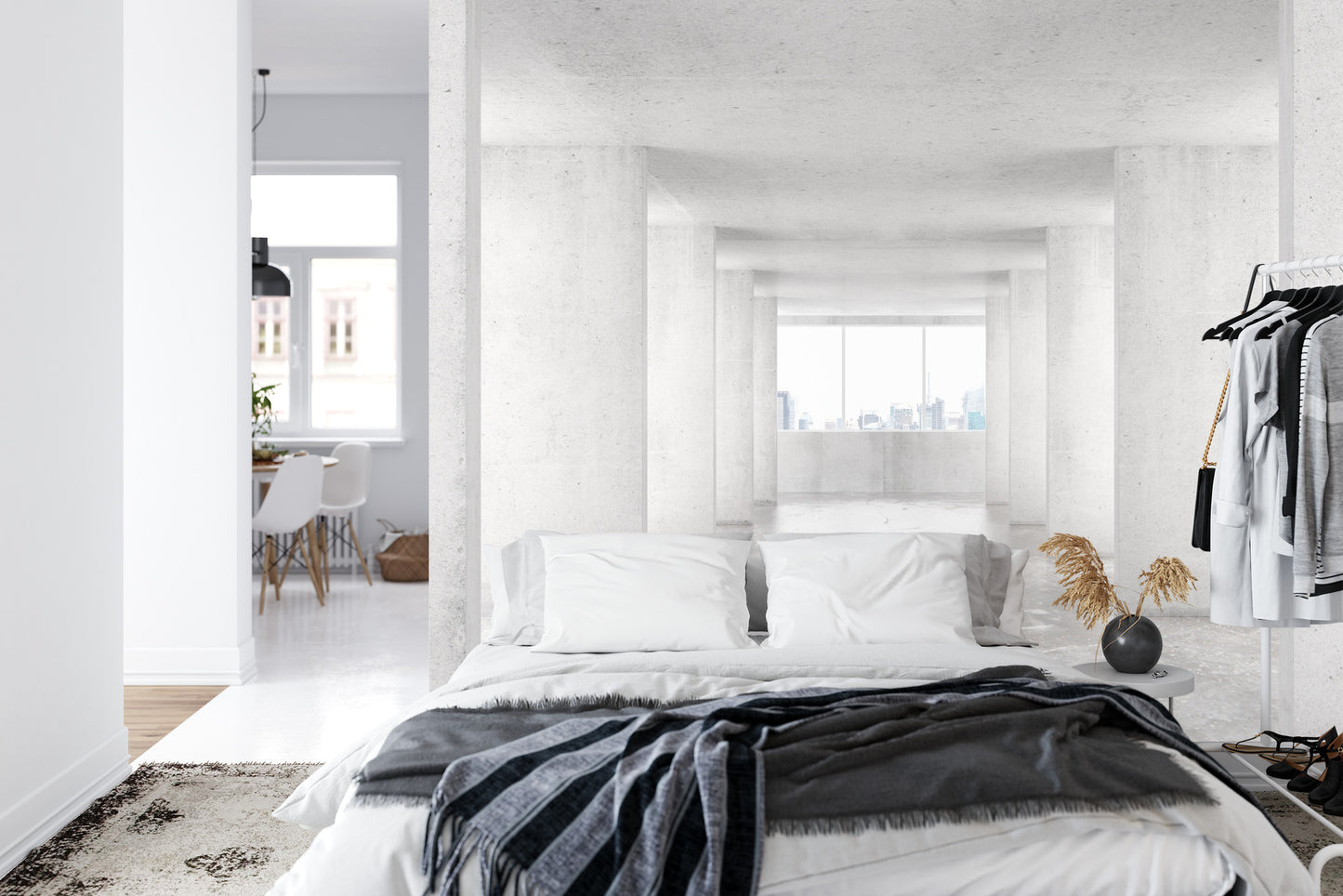 Fototapete Loft Style Tunnel With Many Walls In Light Empty Building With B