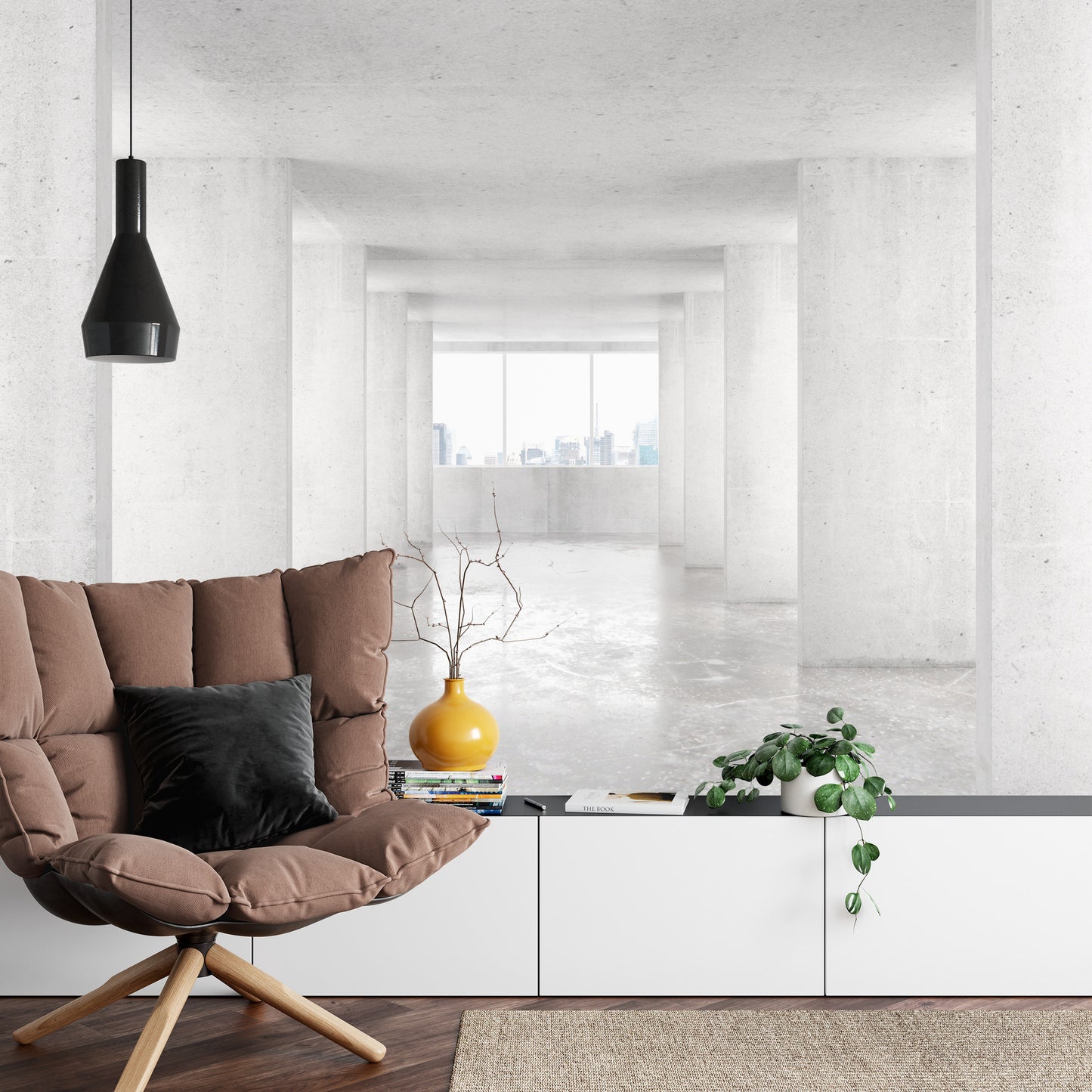 Fototapete Loft Style Tunnel With Many Walls In Light Empty Building With B