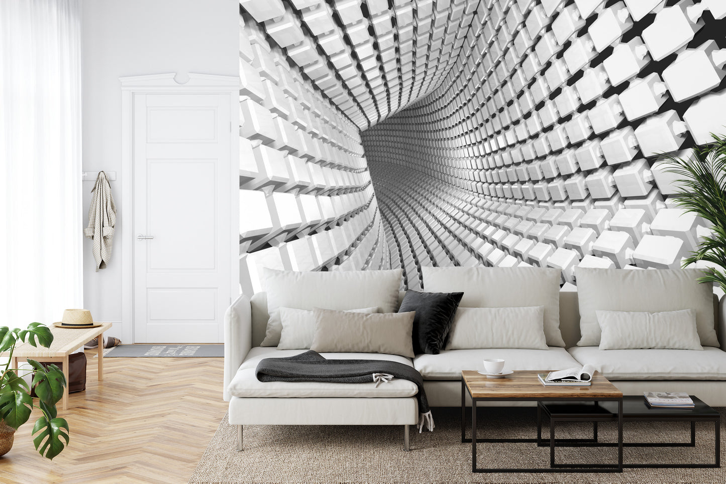 Fototapete Abstract Geometric Background With A Tunnel Going To Perspective. 3D Render