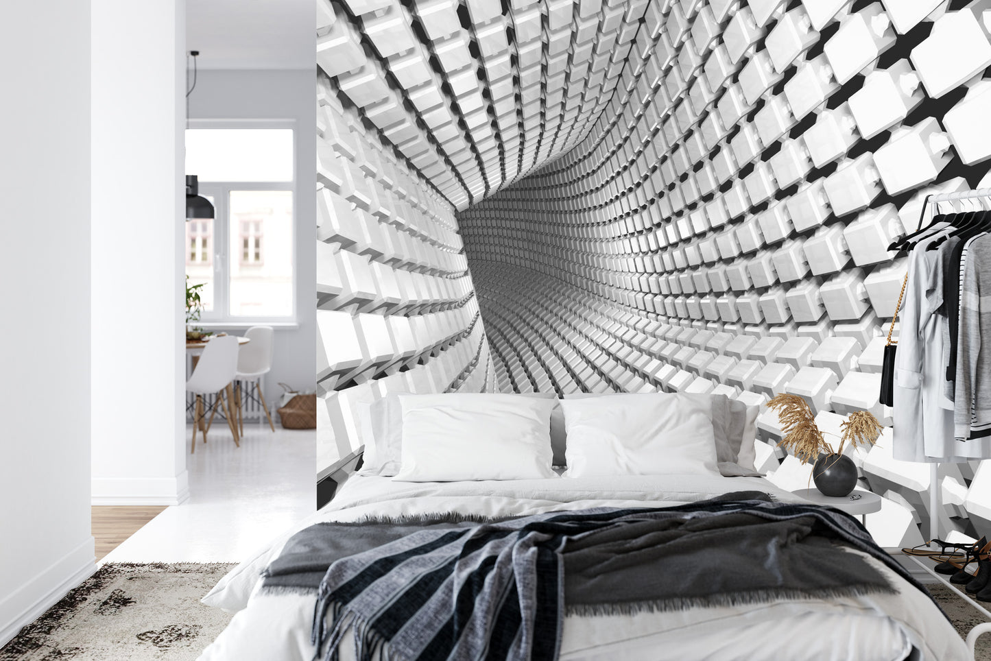 Fototapete Abstract Geometric Background With A Tunnel Going To Perspective. 3D Render