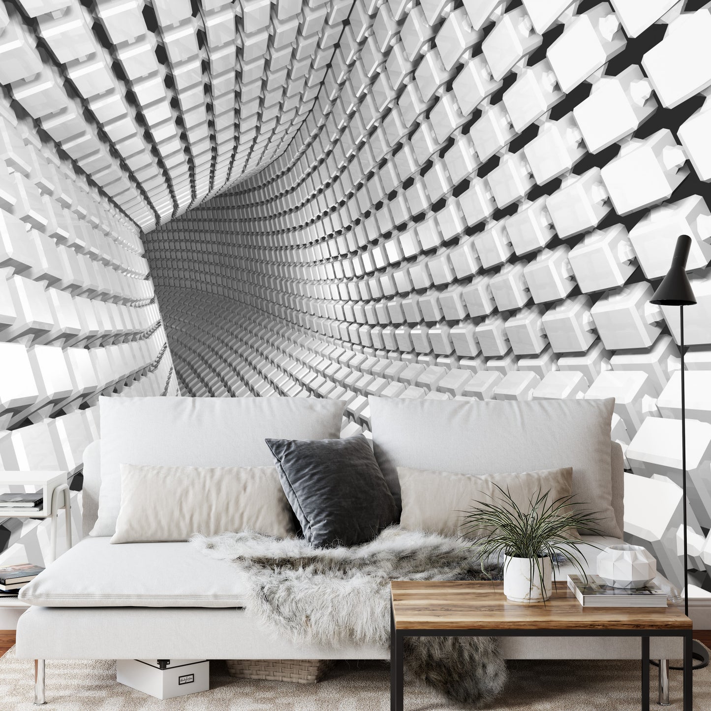 Fototapete Abstract Geometric Background With A Tunnel Going To Perspective. 3D Render