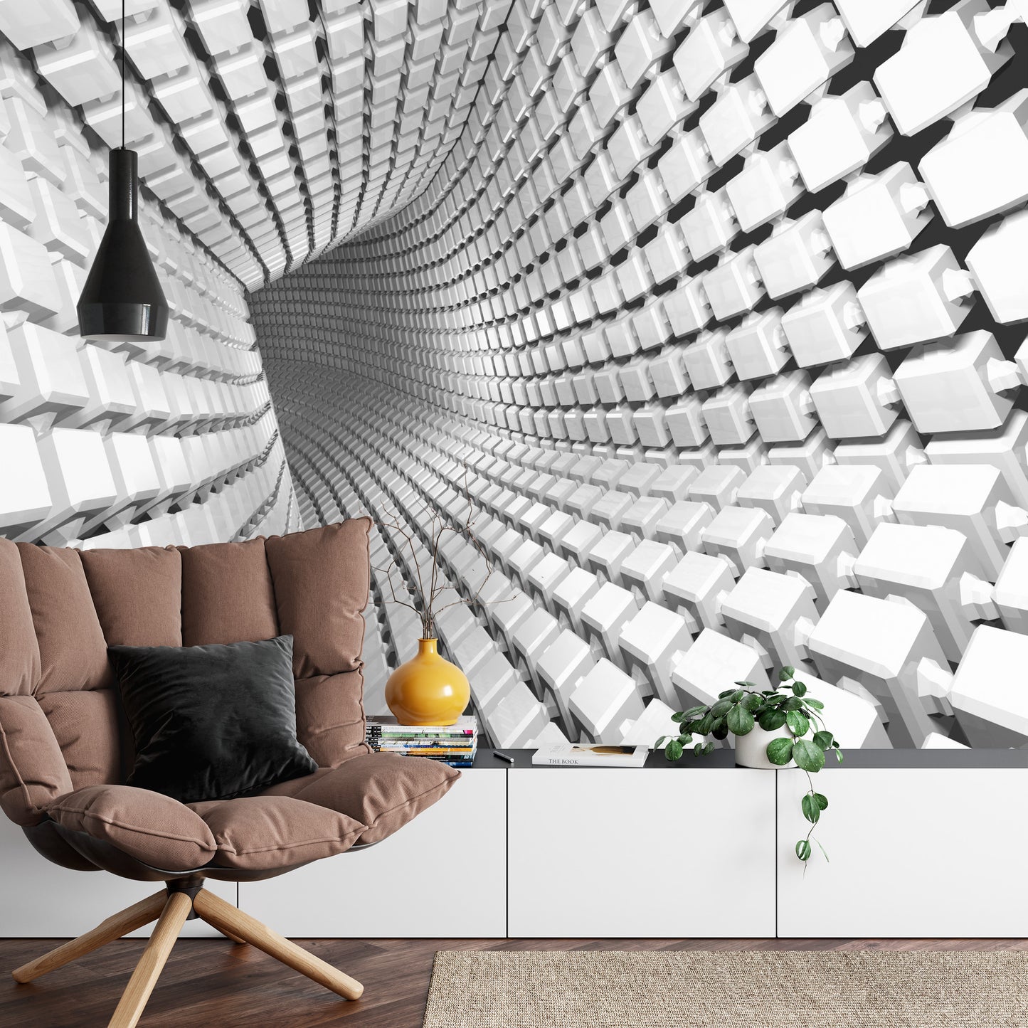 Fototapete Abstract Geometric Background With A Tunnel Going To Perspective. 3D Render