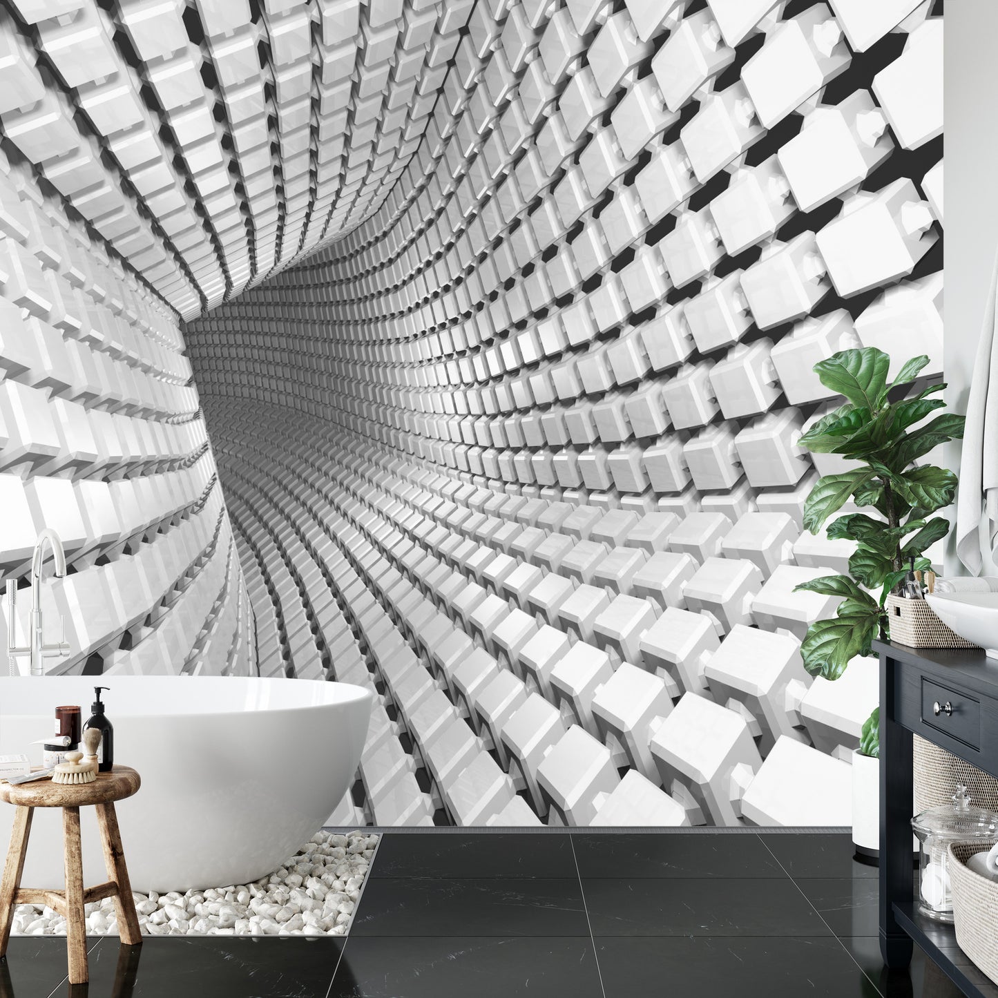 Fototapete Abstract Geometric Background With A Tunnel Going To Perspective. 3D Render