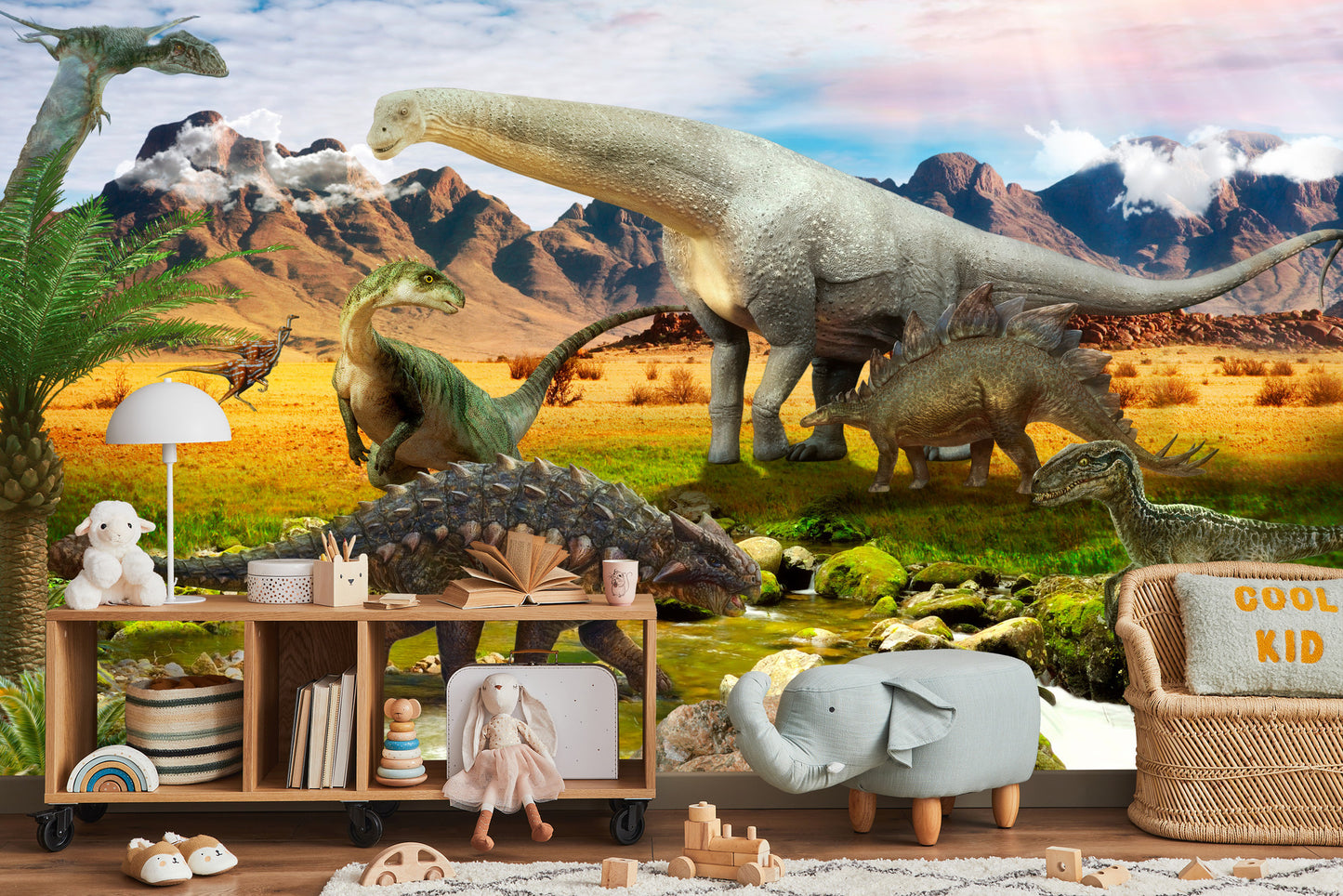 Fototapete Realistische Dinosaurier Am Fluss