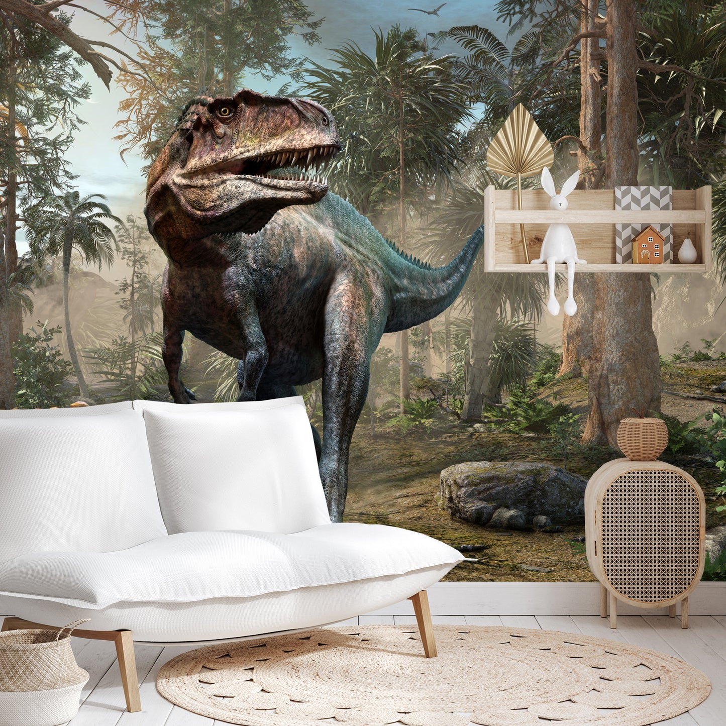 Fototapete Realistische Dinosaurier Und Palmen