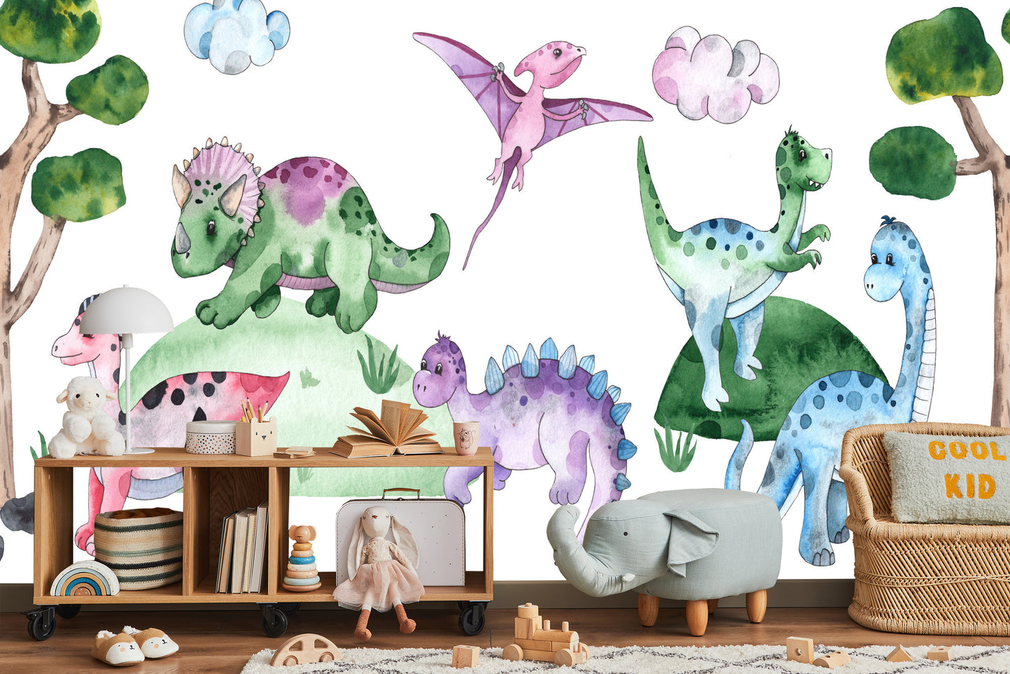 Fototapete Pastell-Dinosaurier In Einer Lichtung