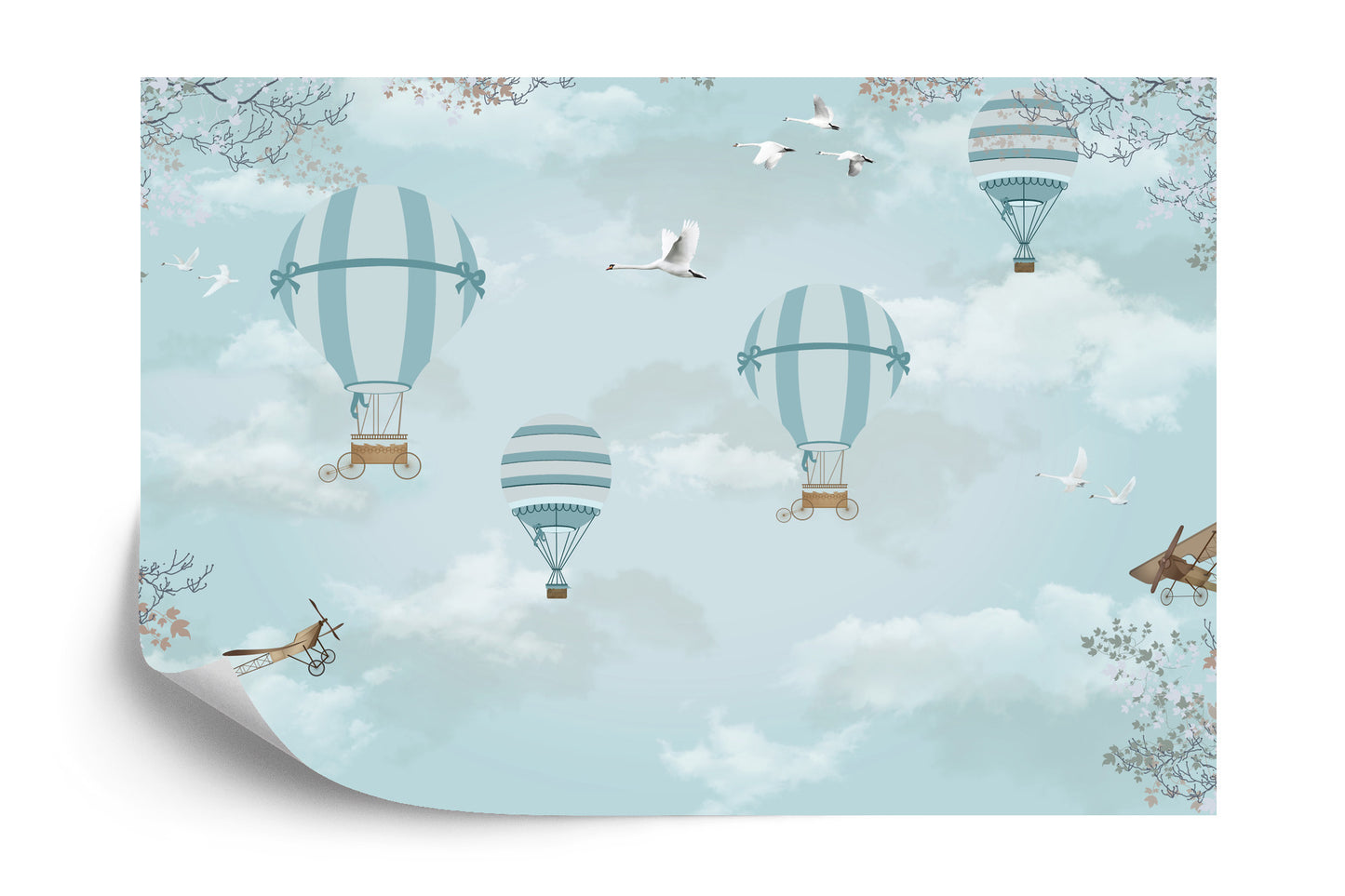 Fototapete Ballons Und Retro-Flugzeuge