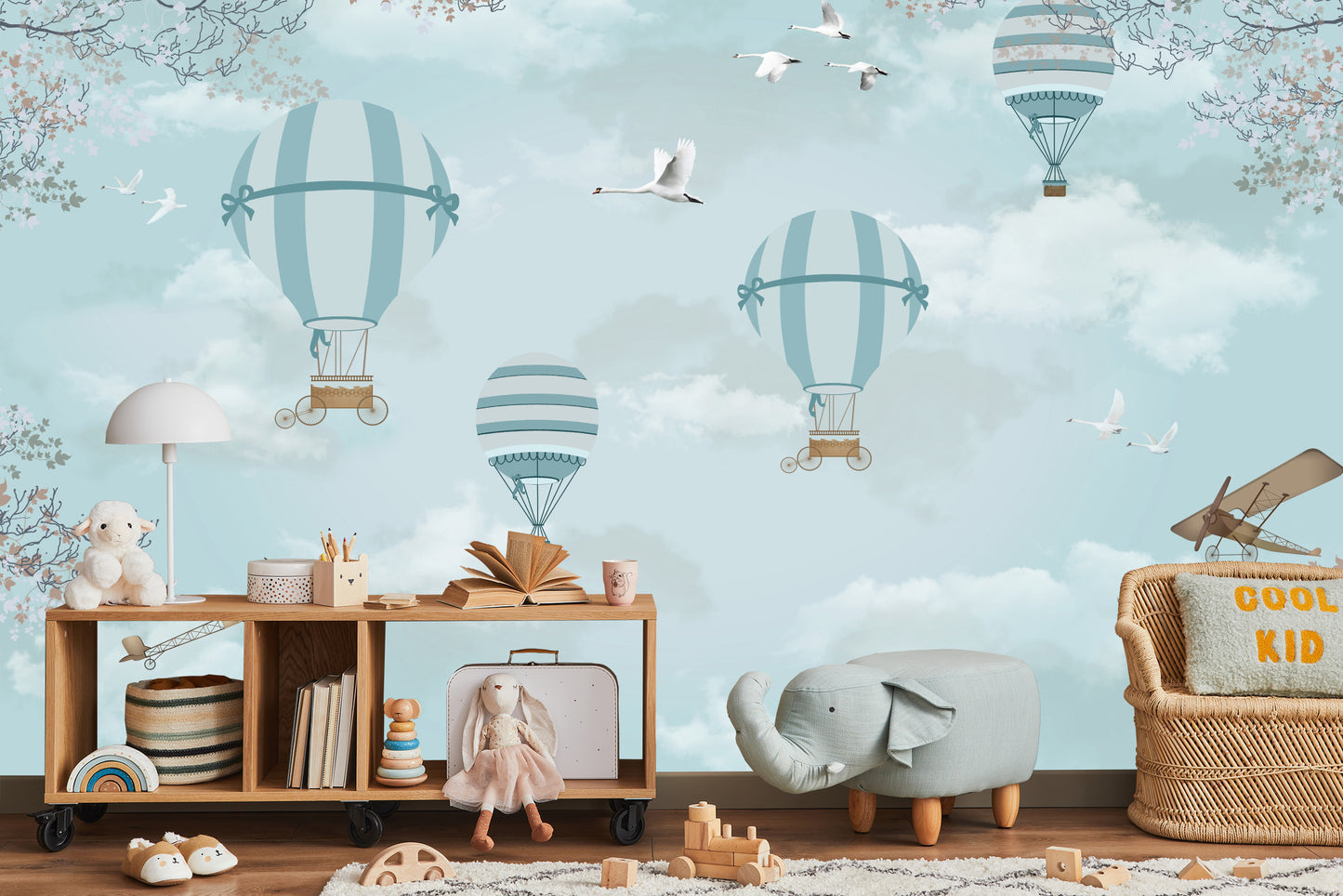 Fototapete Ballons Und Retro-Flugzeuge