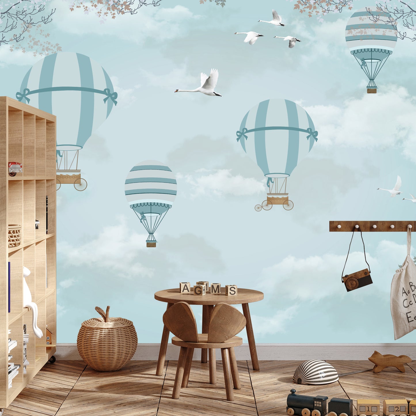 Fototapete Ballons Und Retro-Flugzeuge