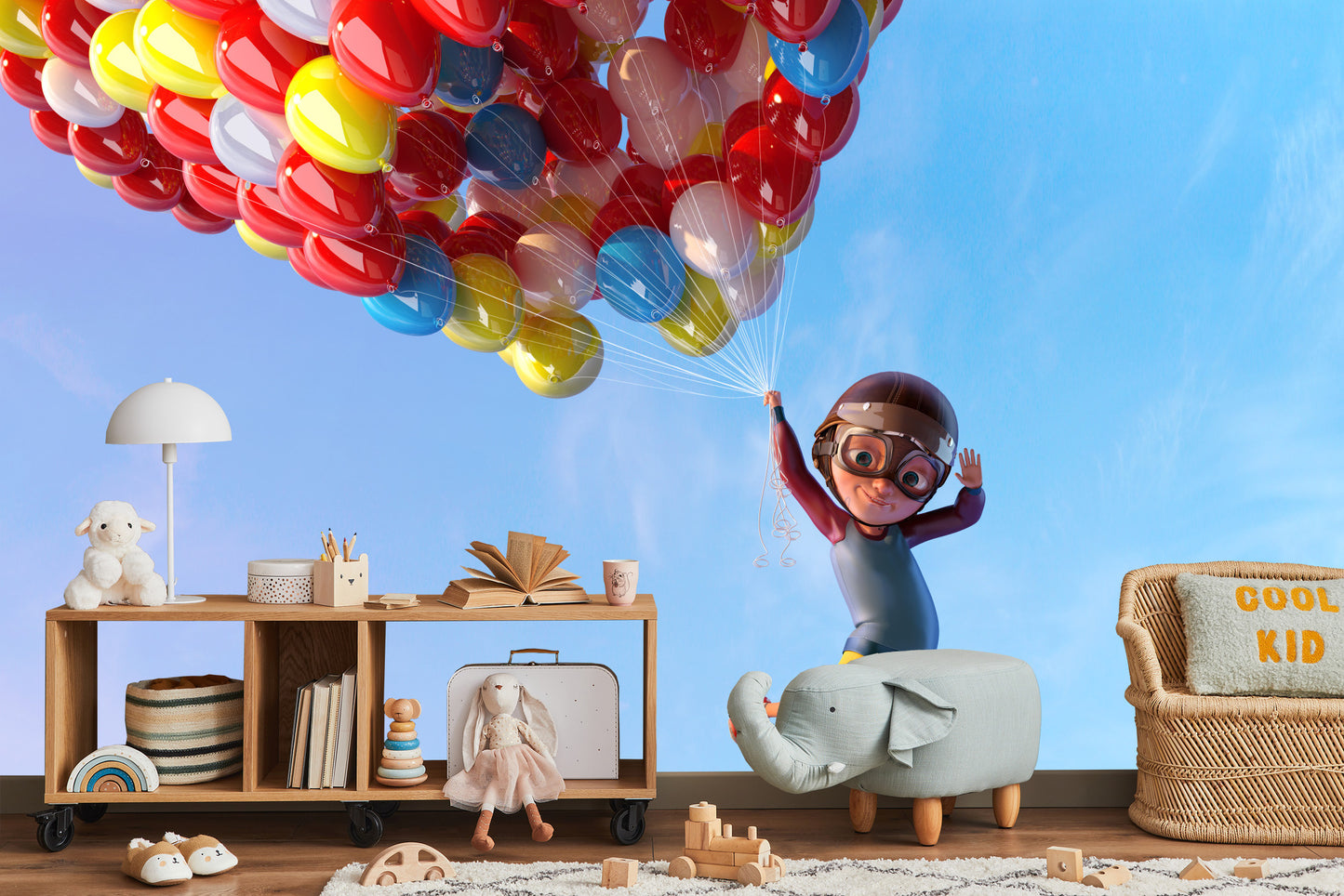 Fototapete Junge Mit Luftballons Im Flug